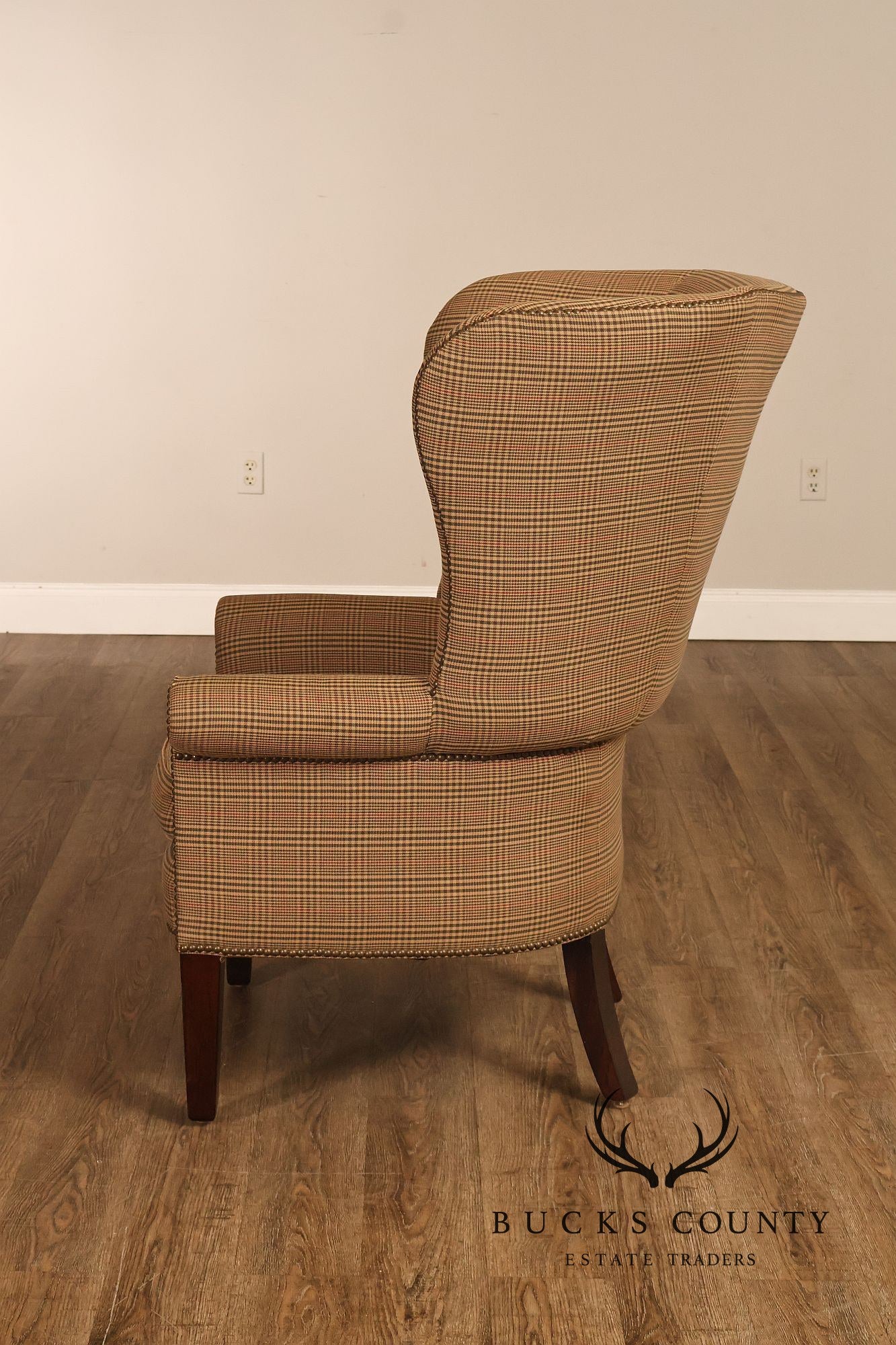 Ralph Lauren Traditional Plaid Upholstered Wingback Lounge Chairs