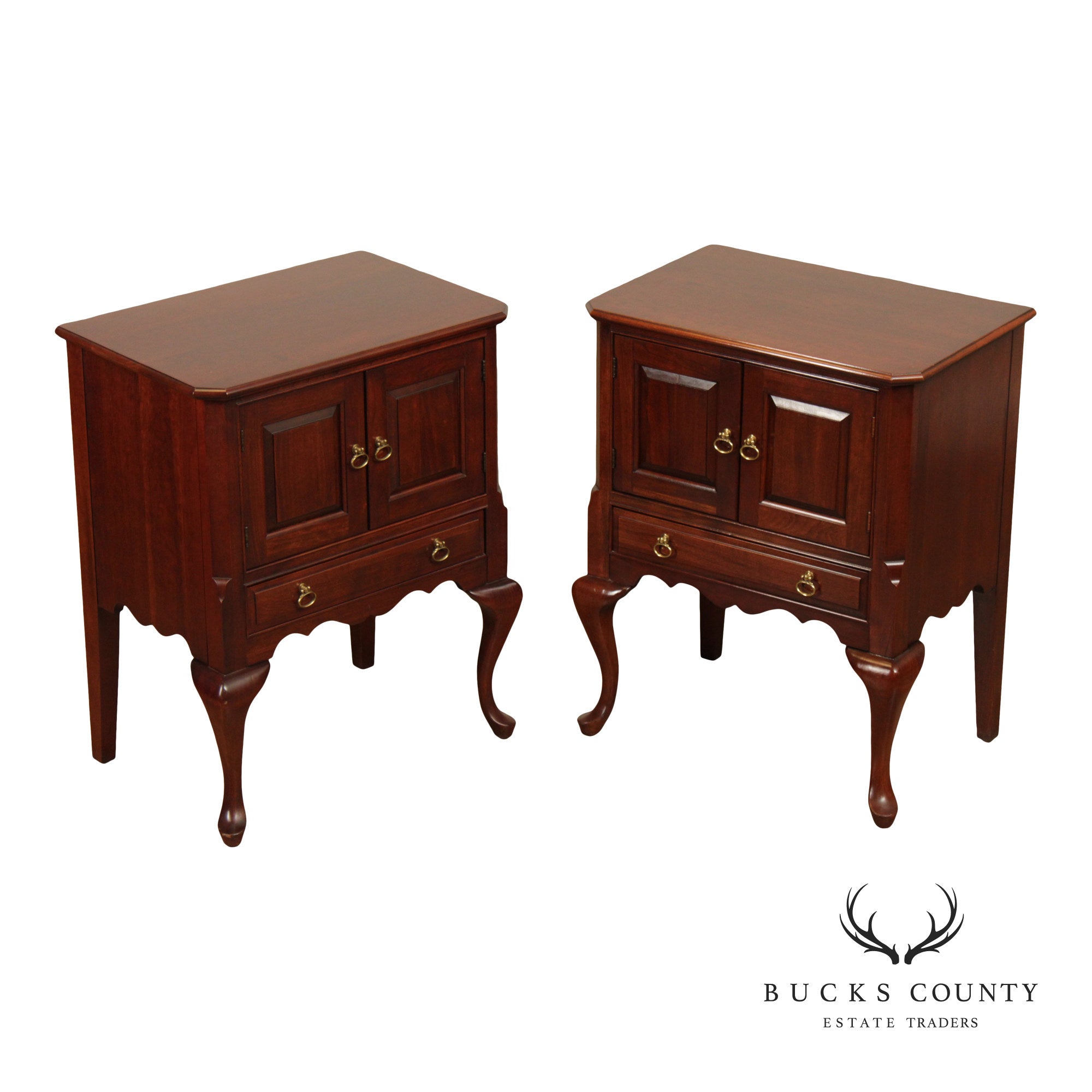 Pennsylvania House Queen Anne Style Pair of Cherry Door Nightstands