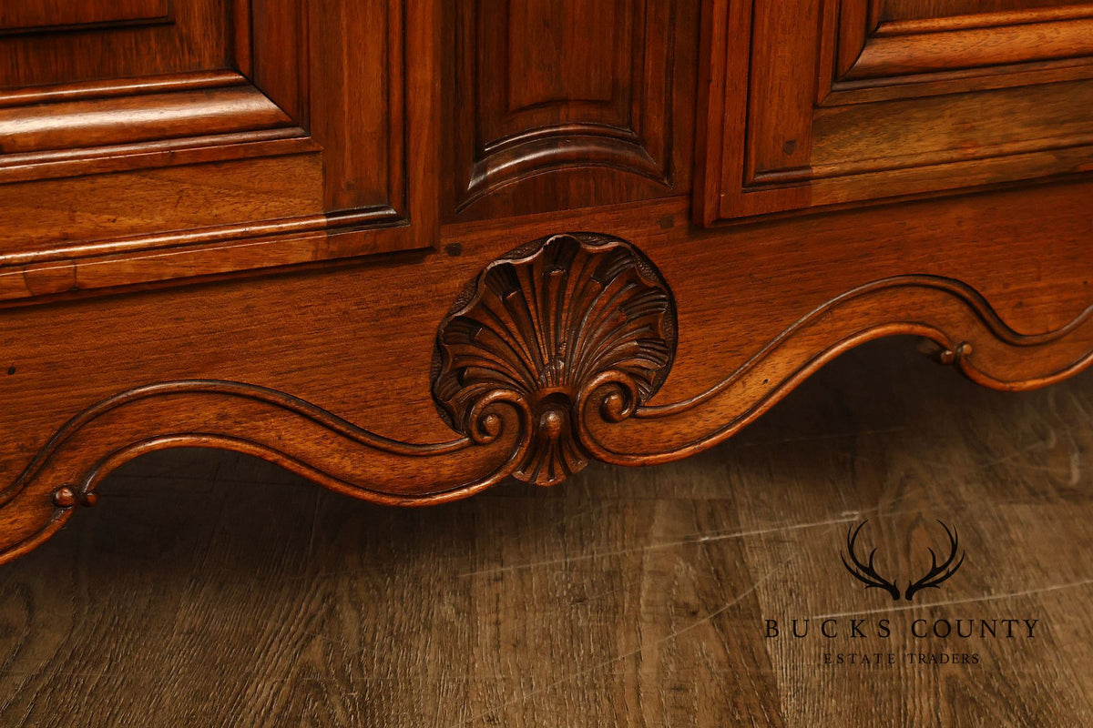 French Louis XV Style Carved Walnut Marble Top Buffet Sideboard