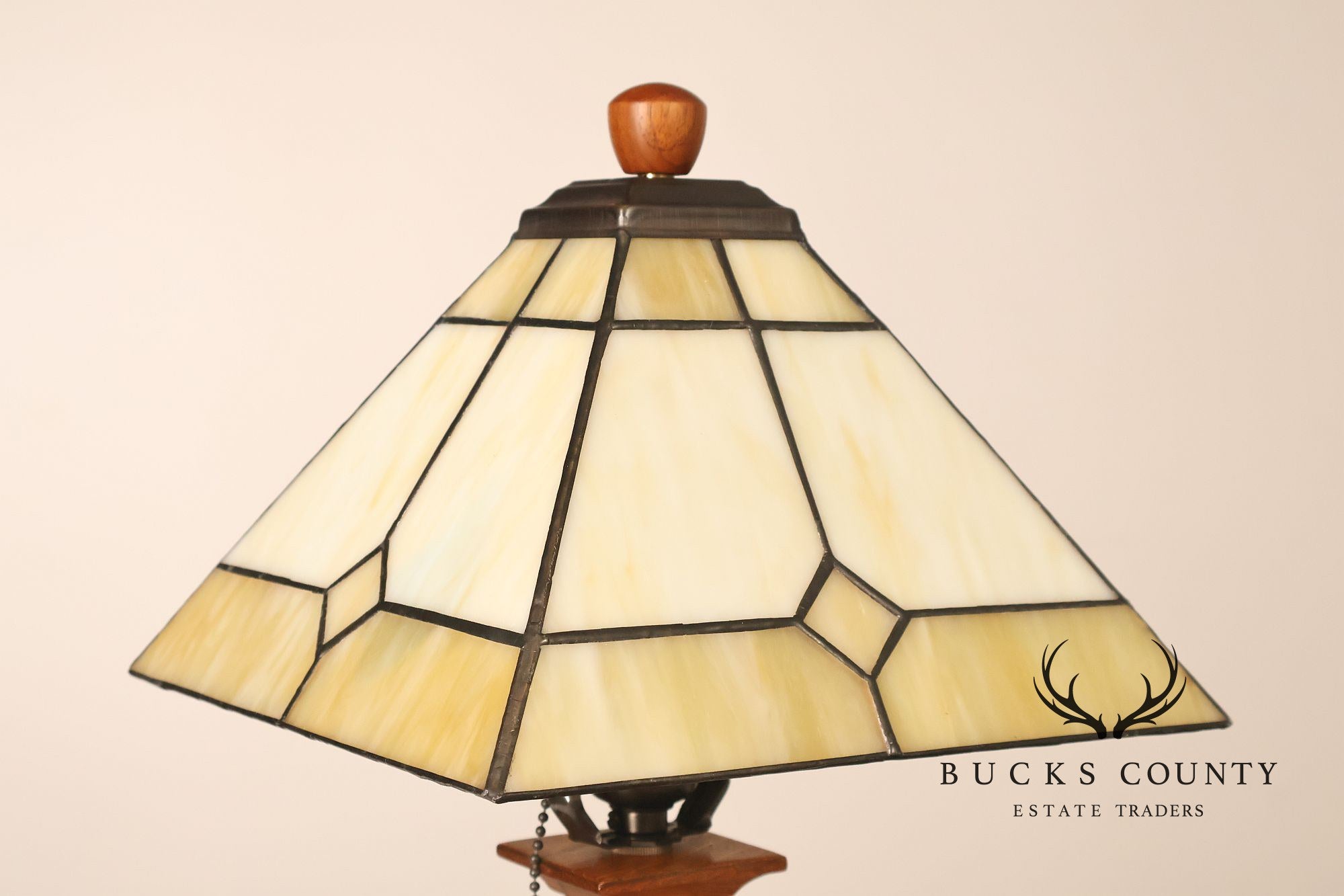 Stickley Mission Collection Oak Table Lamp with Art Glass Shade