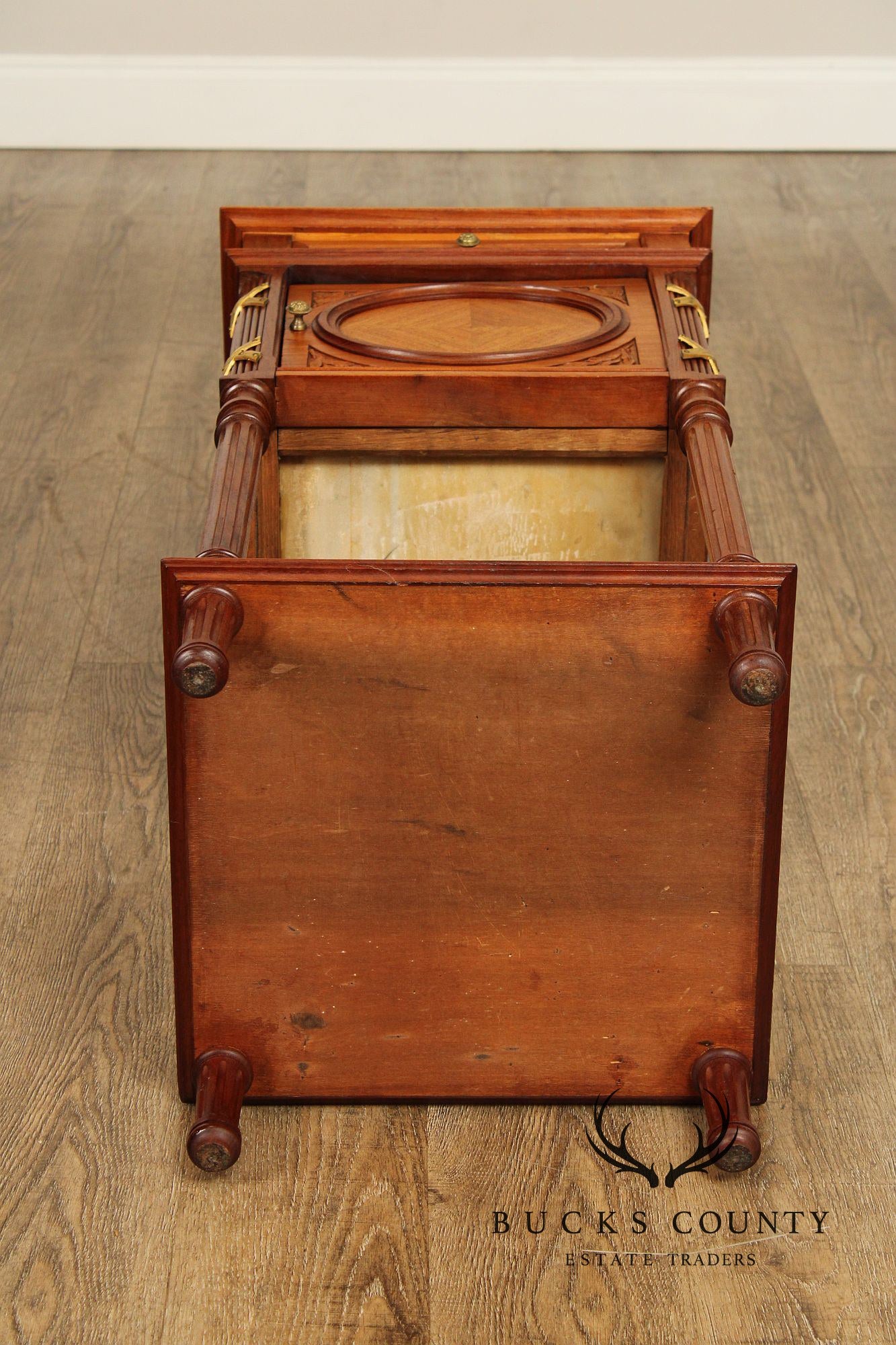 French Louis XVI Style Marble Top Mahogany Nightstand Cabinet