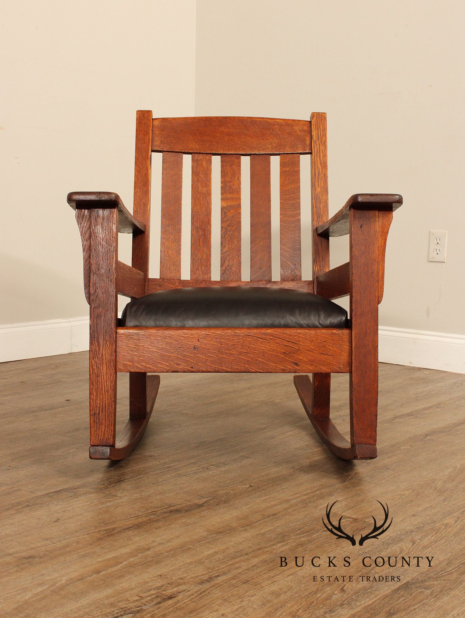 Antique Mission Oak Leather Seat Rocker