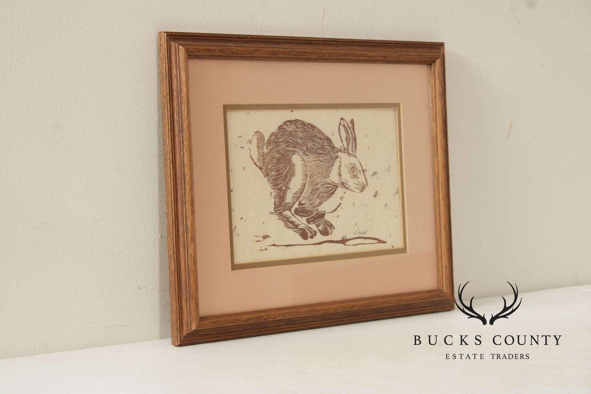 R. Freed Framed Linocut, Running Hare