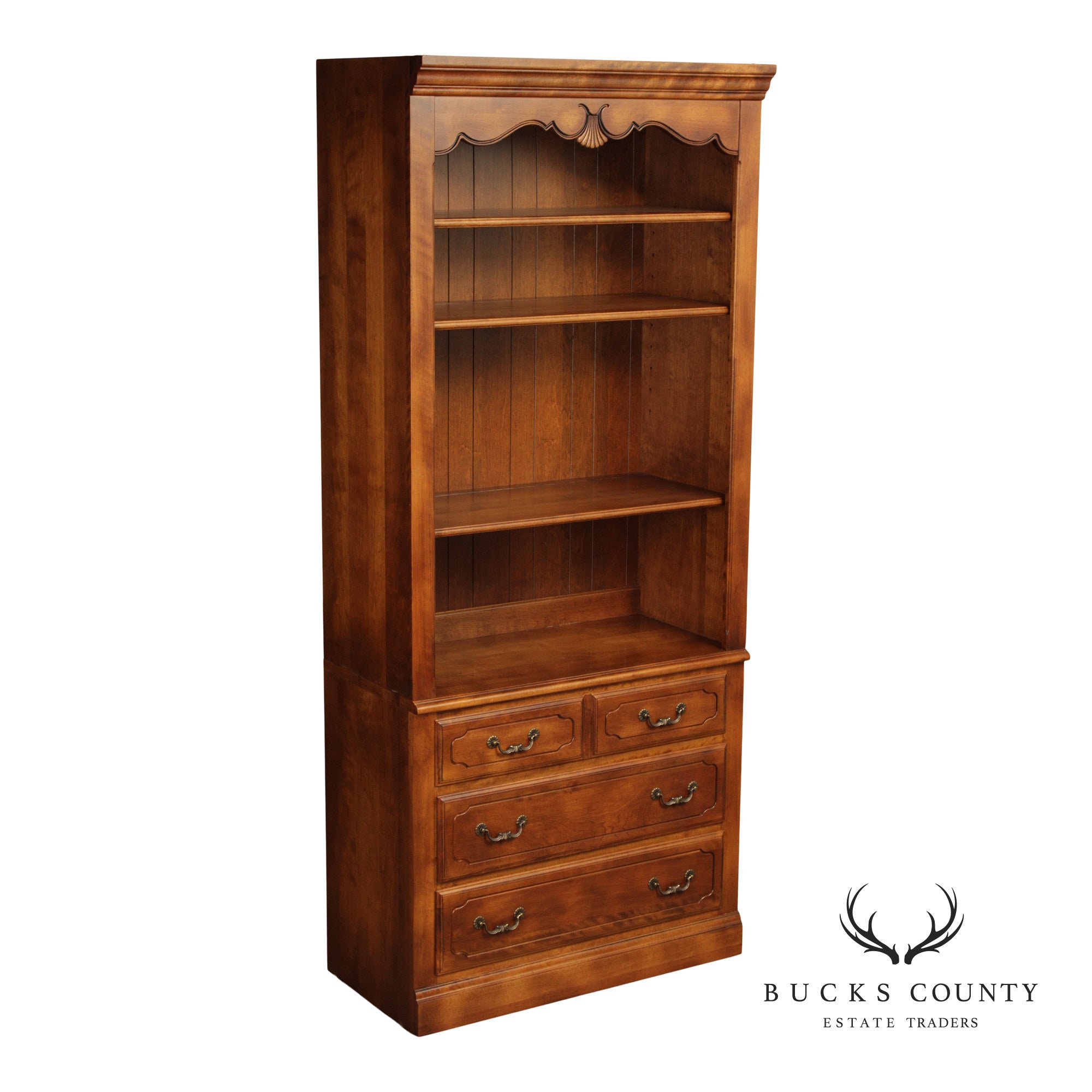 Ethan Allen French Country Tall Open Bookcase with Drawers