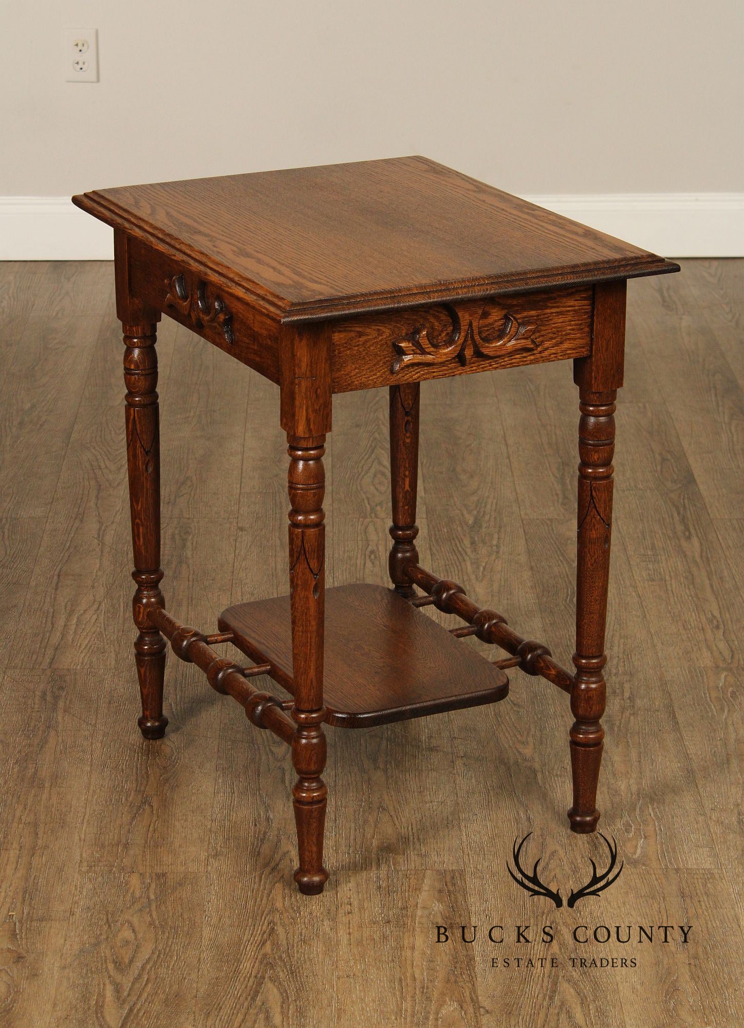 Antique Victorian Carved Oak End Table