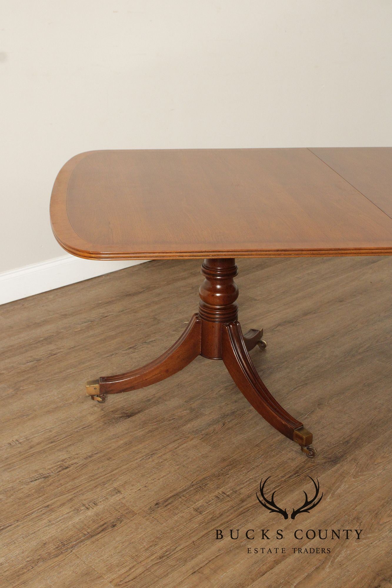 Henredon Georgian Style Double Pedestal Walnut Dining Table With Three Leaves