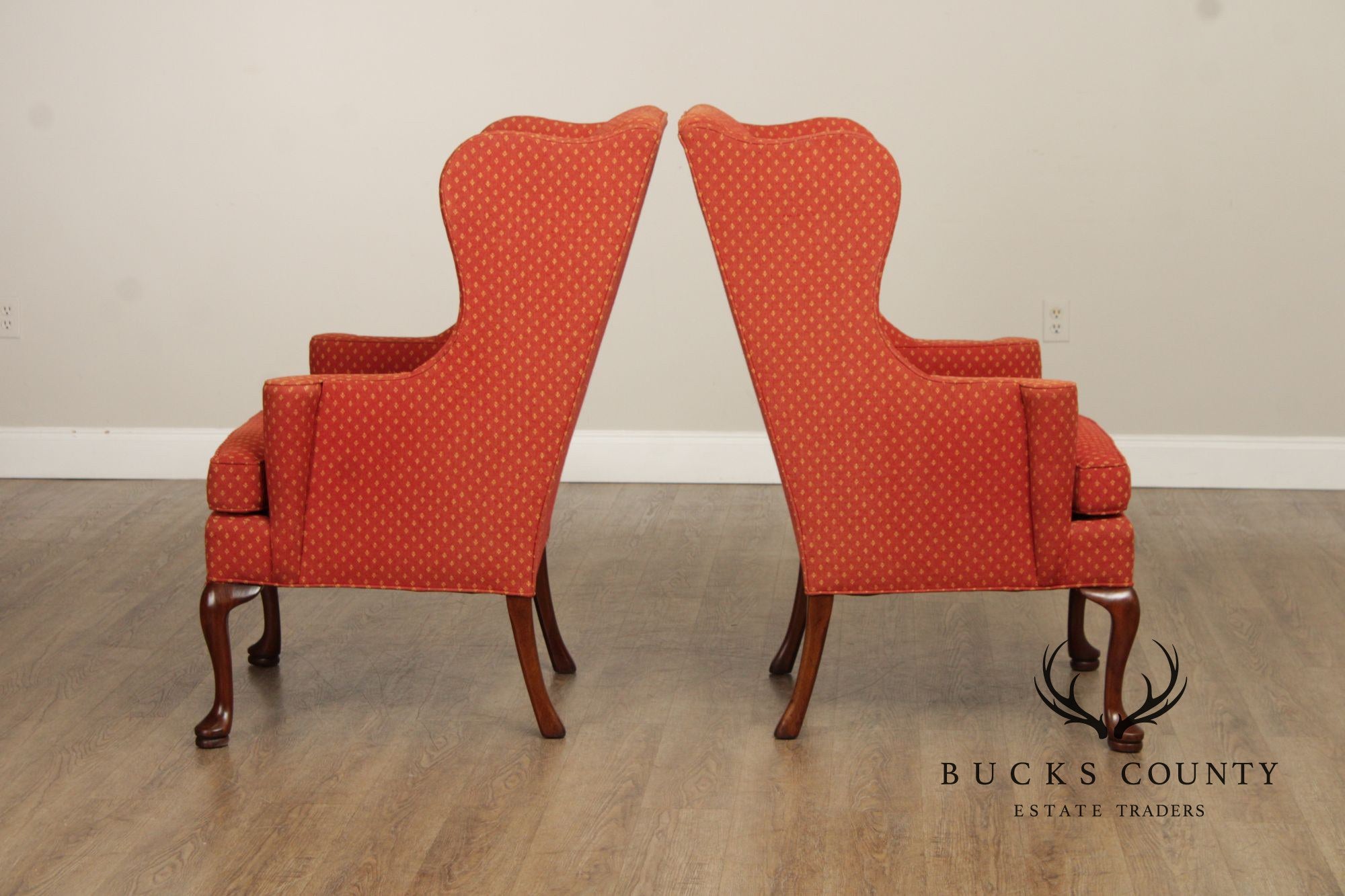 Hickory Chair Vintage Pair Of Queen Anne Style Wing Chairs
