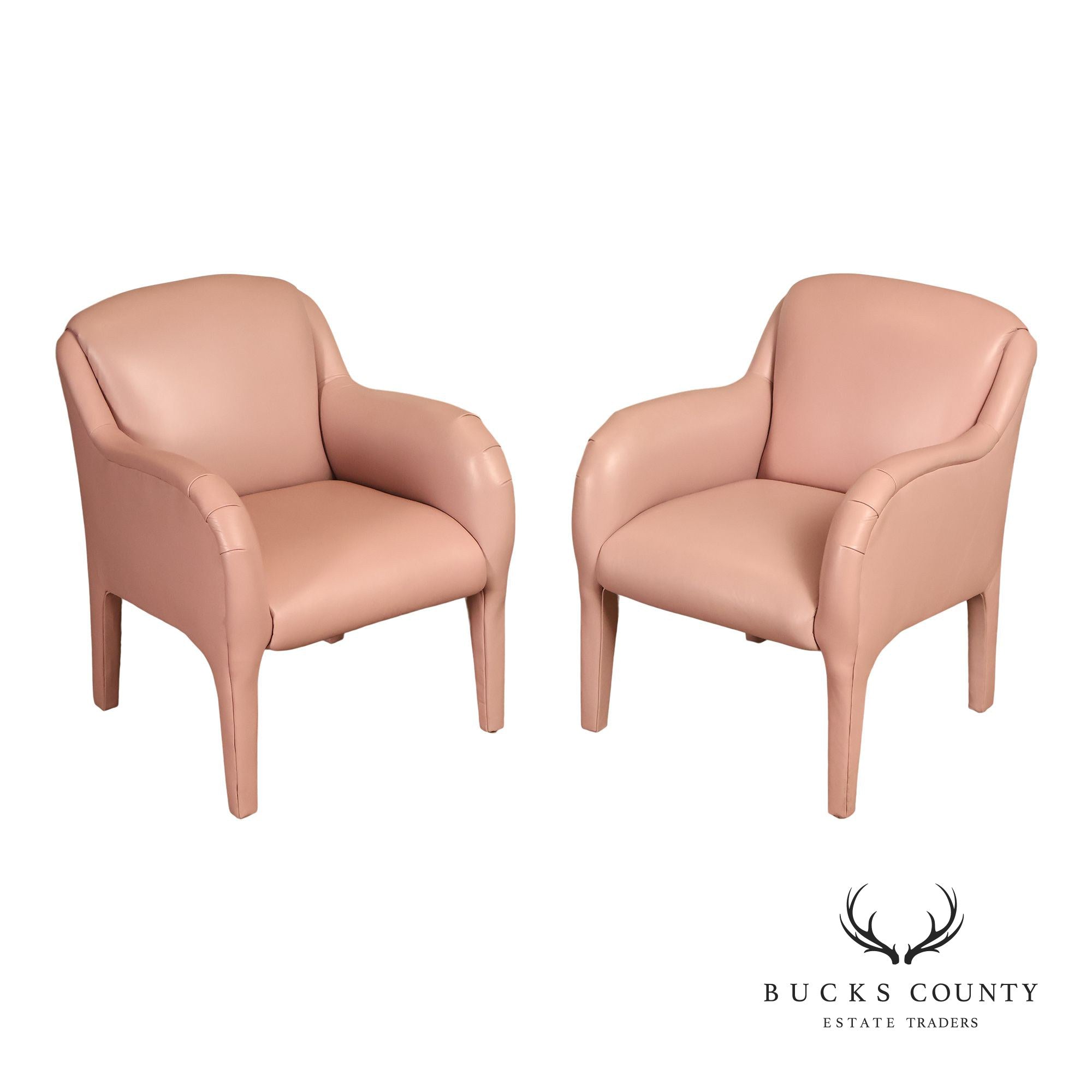 Vintage Lazar Industries East Pair Of Contemporary Modern Pink Upholstered Armchairs