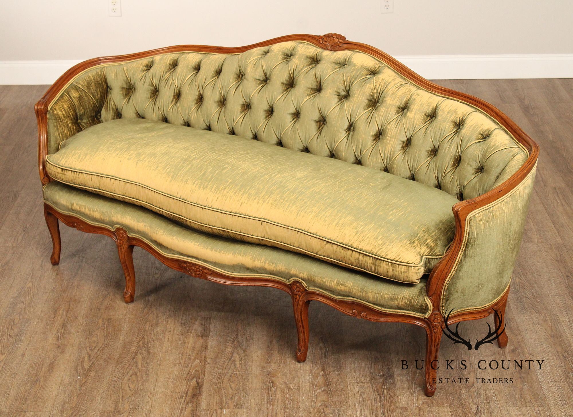 French Louis XV Style Vintage Walnut Frame Sofa