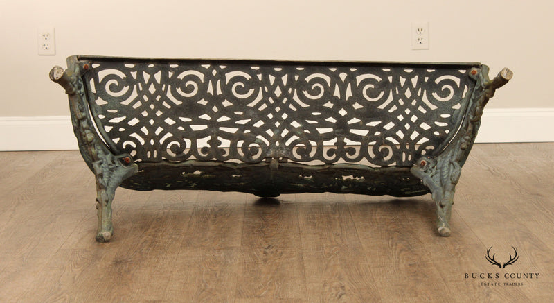 Victorian Style Patinated Cast Aluminum Outdoor Patio Fern Bench