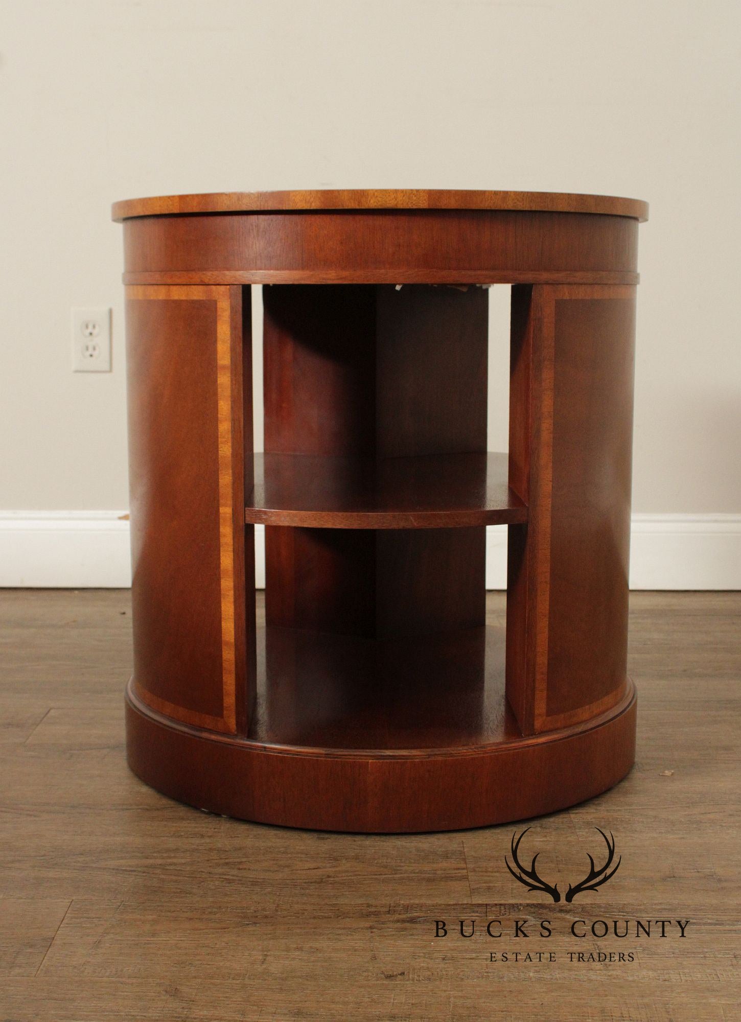 Baker Regency Style Round Mahogany Bookshelf Side Table