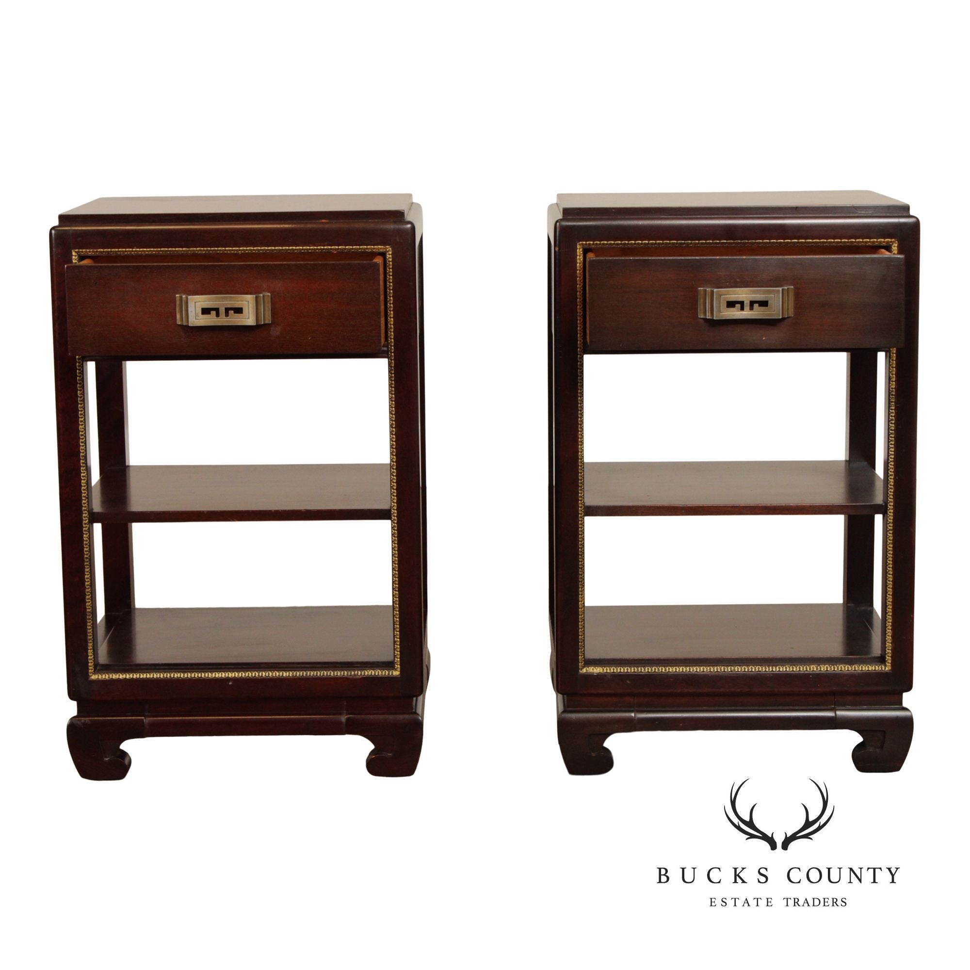 Rway Mid-Century Asian Style Pair of Mahogany Nightstands