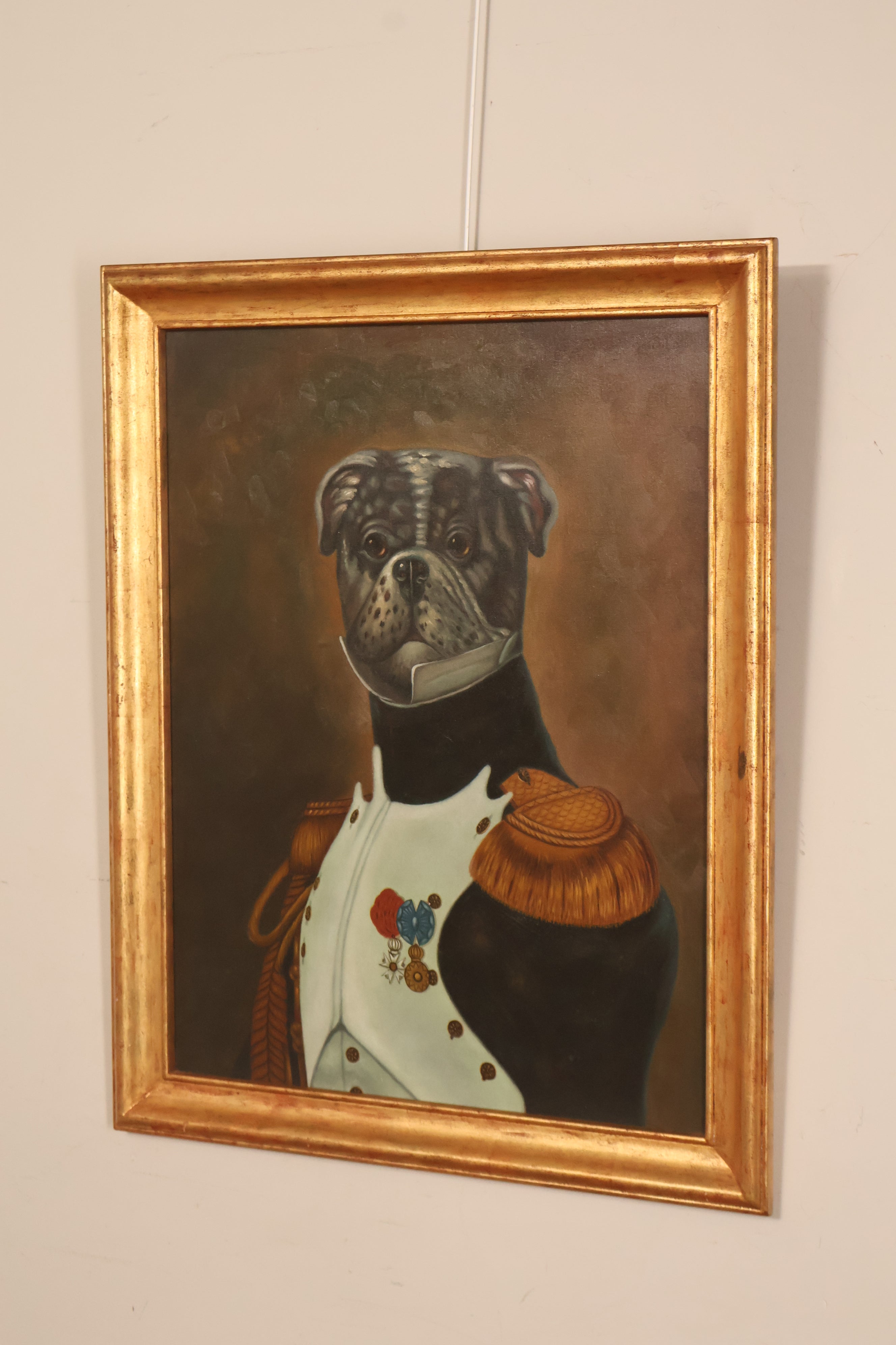 Framed Dog Portrait Military Uniform Royal Pet Portraiture Oil on Board