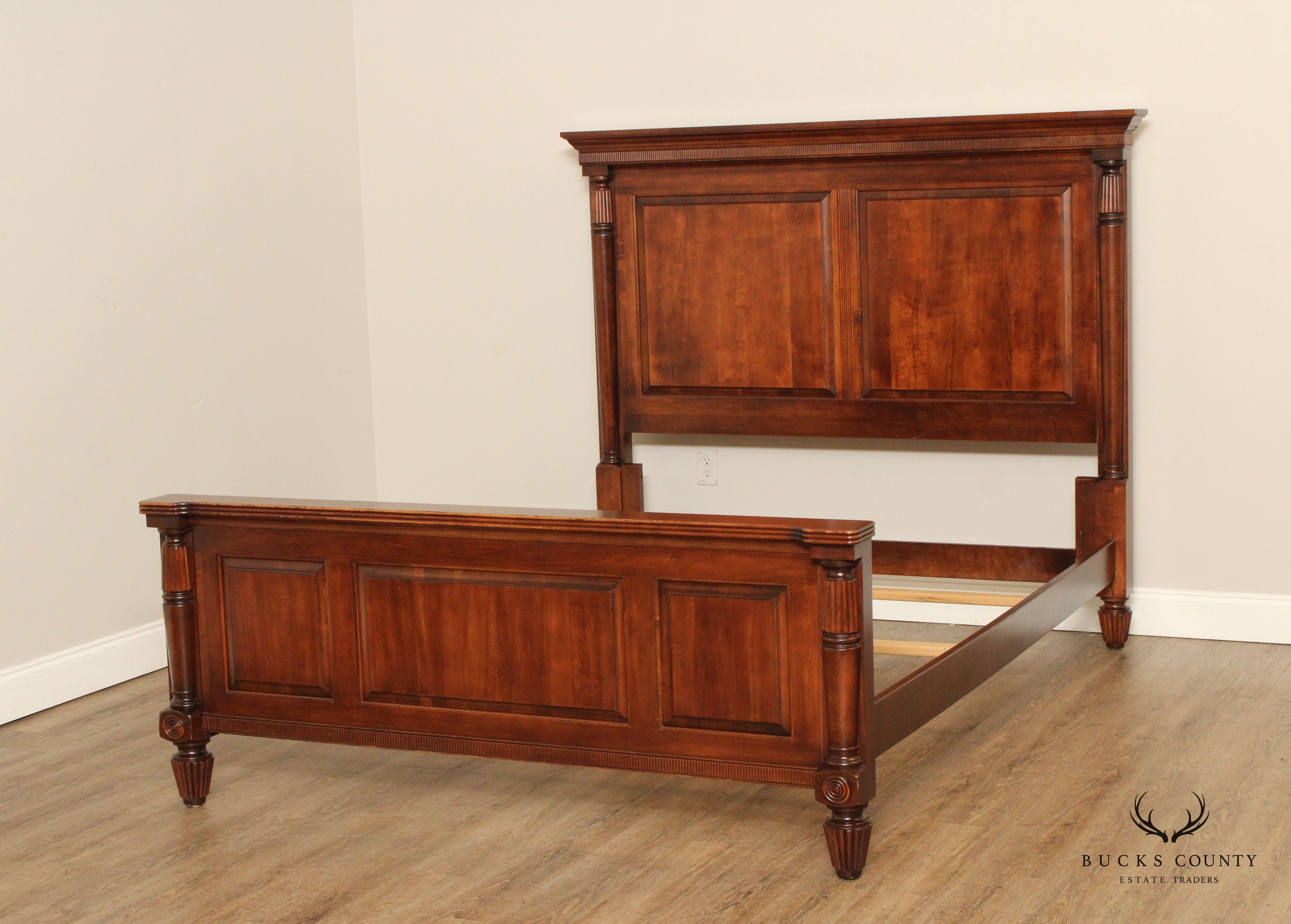 Traditional Style Queen Cherry Panel Bed Frame