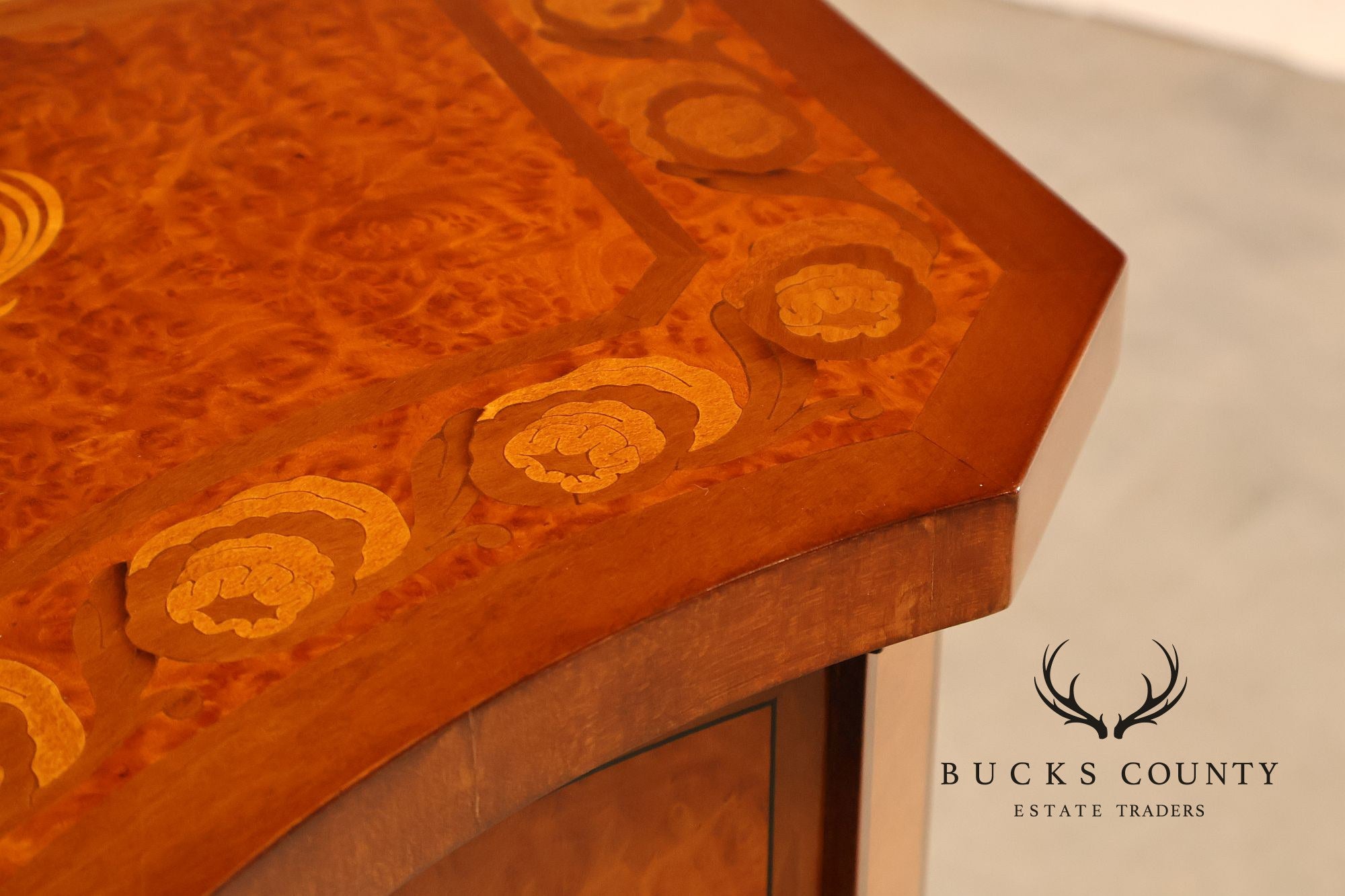Italian Marquetry Inlaid Burl Wood Credenza Sideboard Server