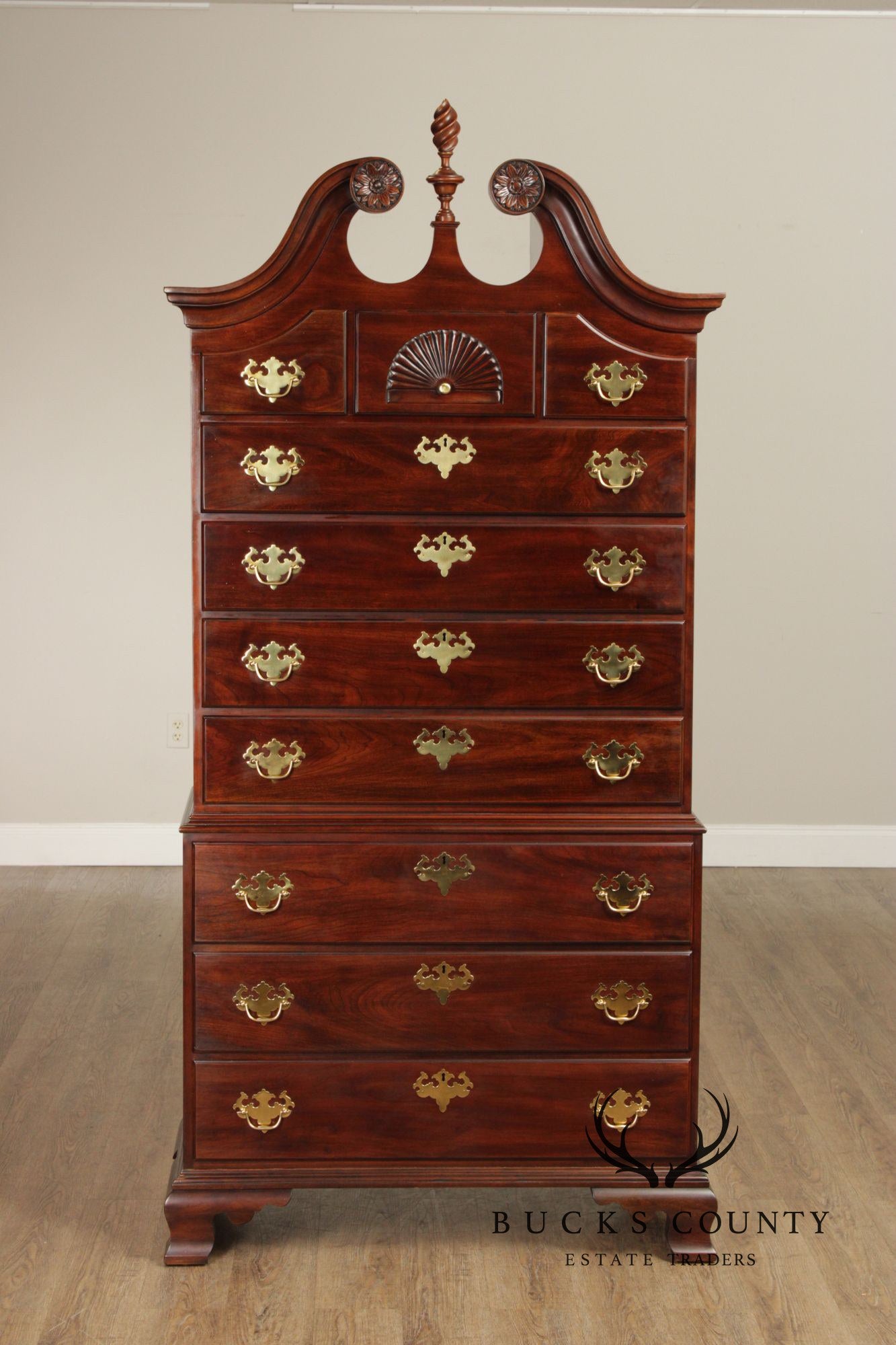 Statton Chippendale Style Cherry Chest on Chest