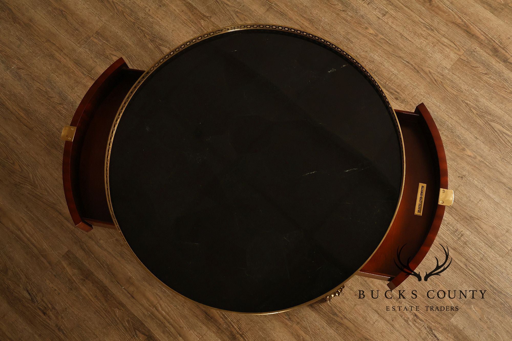 Maitland Smith Louis XVI Style Marquetry Center Table With Brass Gallery