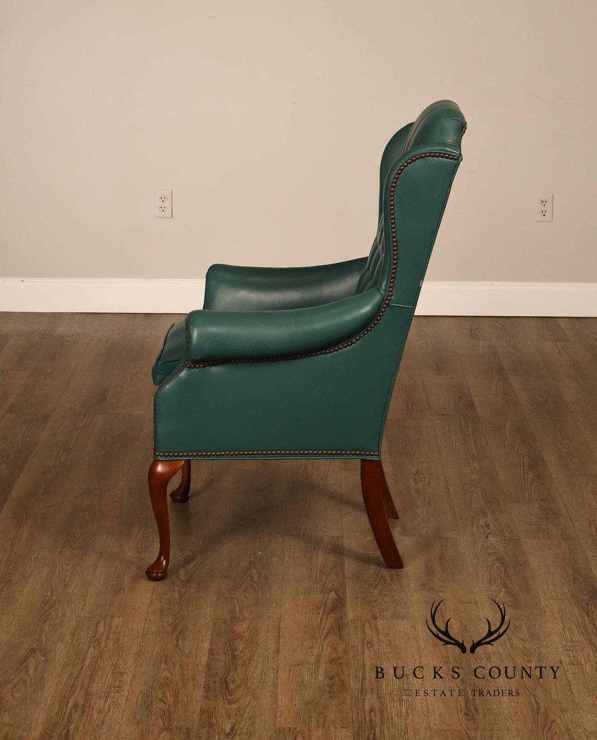 Distinction Furniture Chippendale Style Green Leather Wingback Armchair