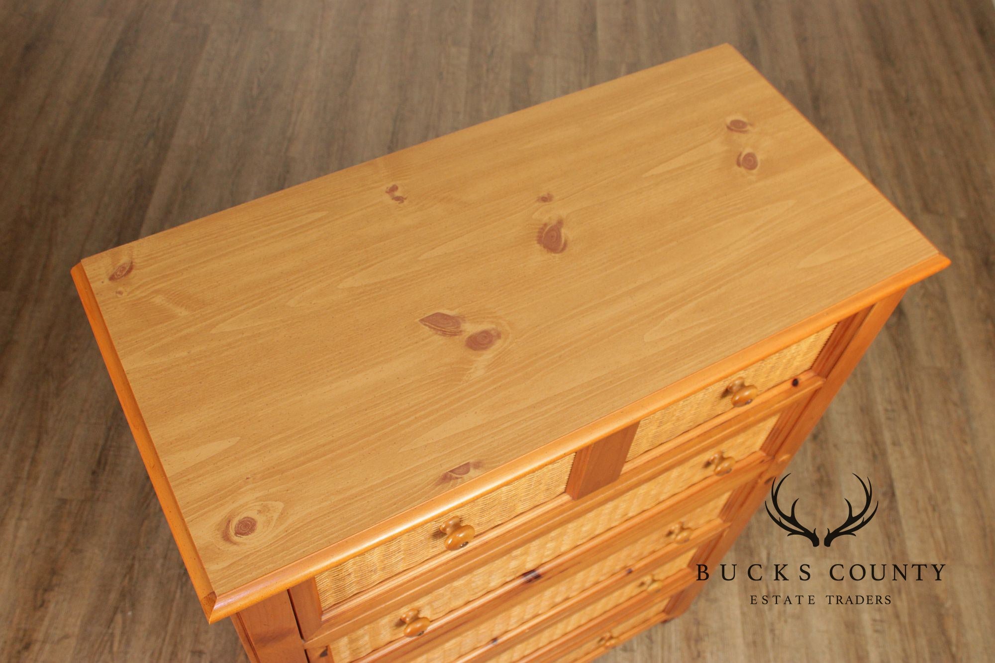 Stanley Furniture Pine and Wicker Chest of Drawers