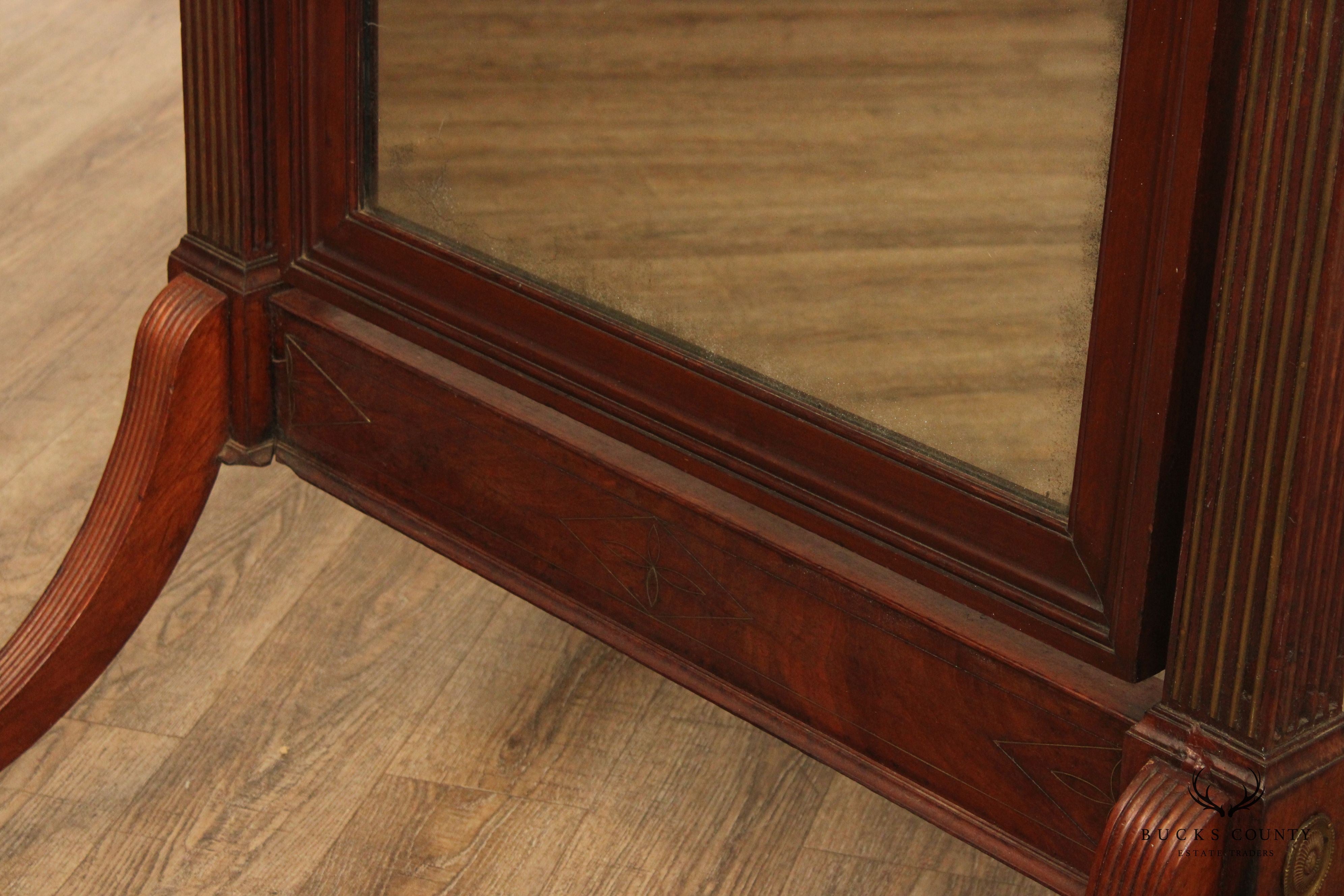 Antique 19th Century Empire Style Mahogany Cheval Mirror On Brass Paw Feet