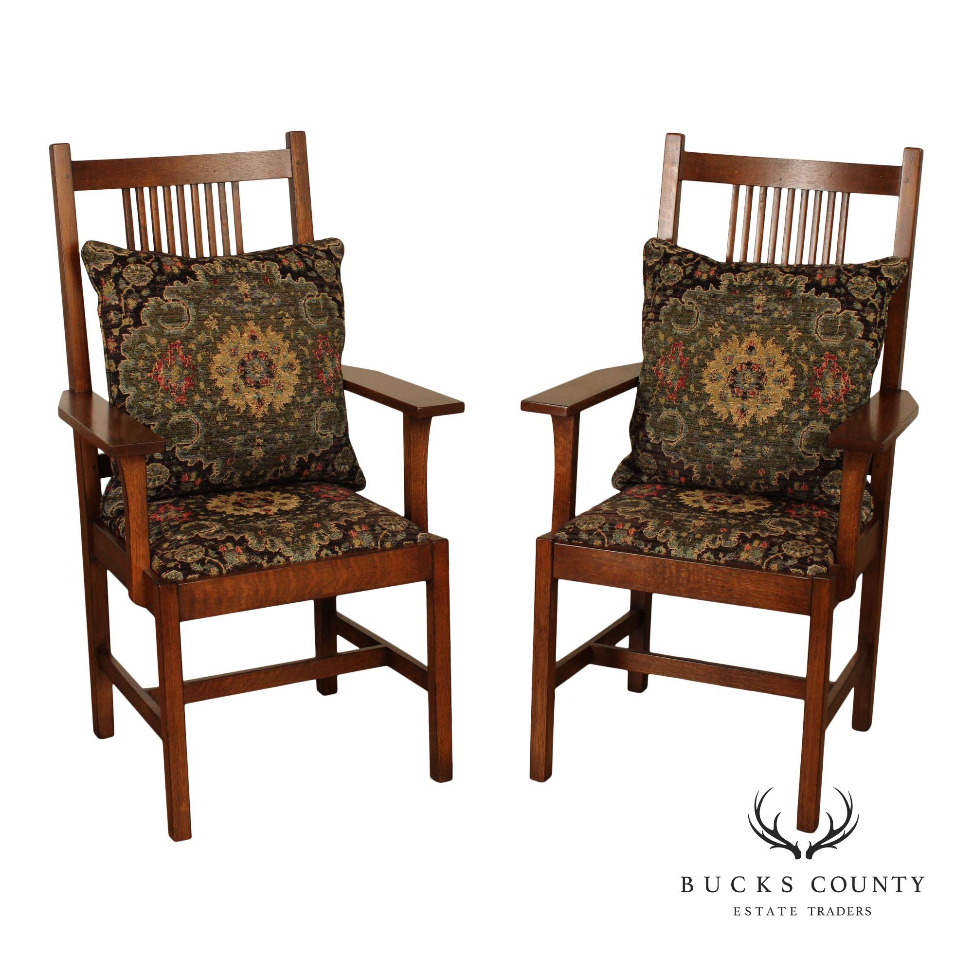 Stickley Mission Collection Pair of Oak Spindle Armchairs