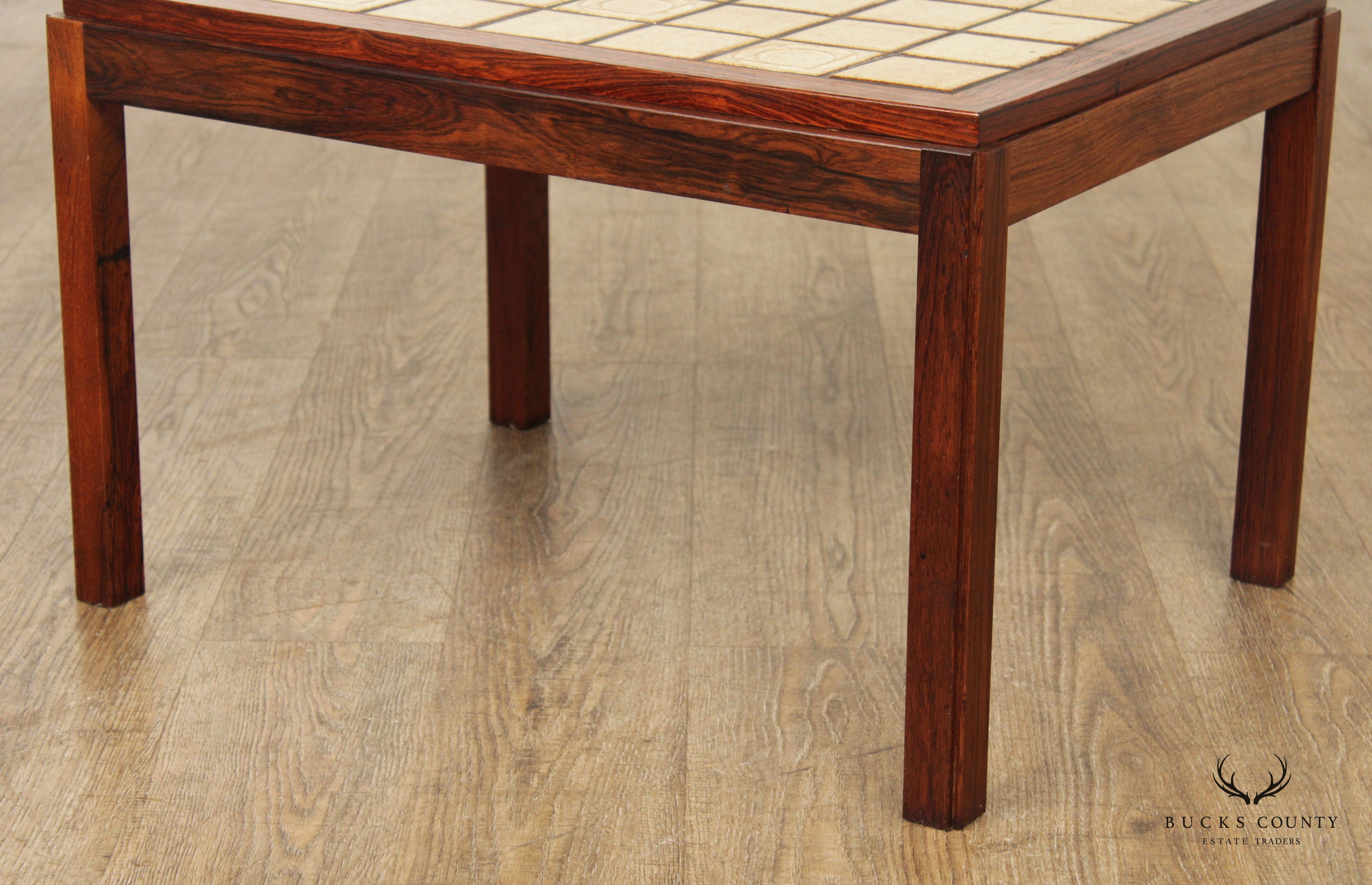 Danish Modern Tile Top Rosewood Side Table