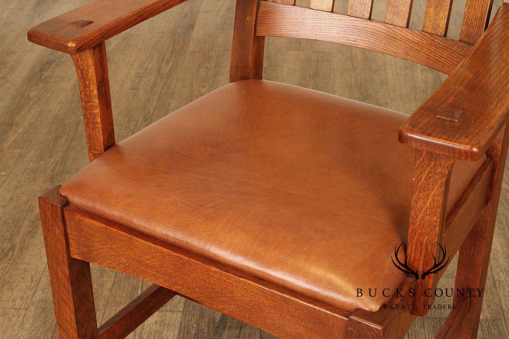 Stickley Mission Collection Oak and Leather Cottage Armchair