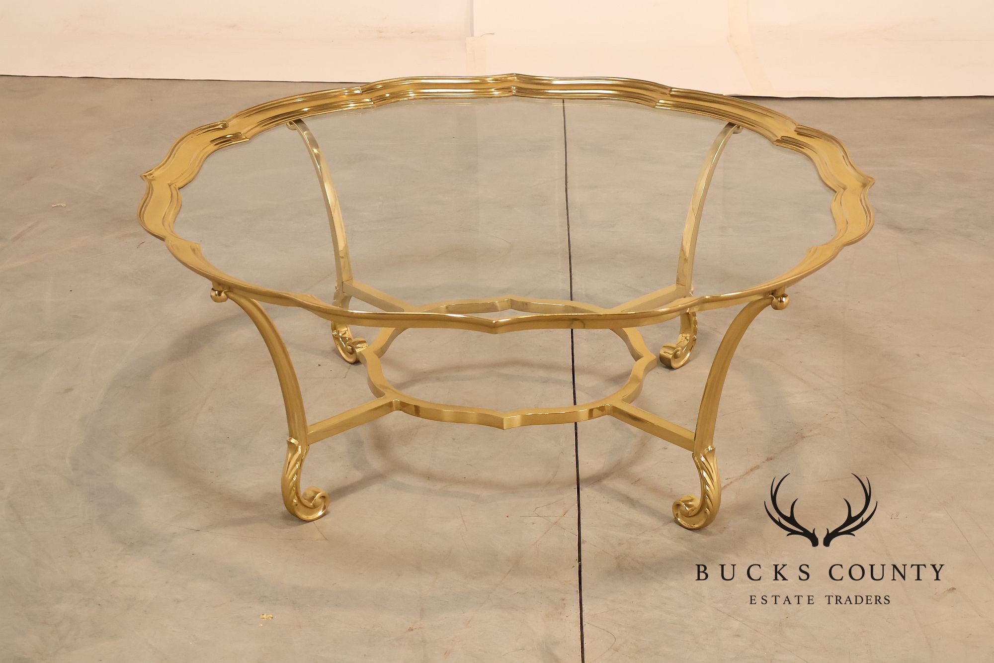 LaBarge Scalloped Brass And Glass Coffee Table