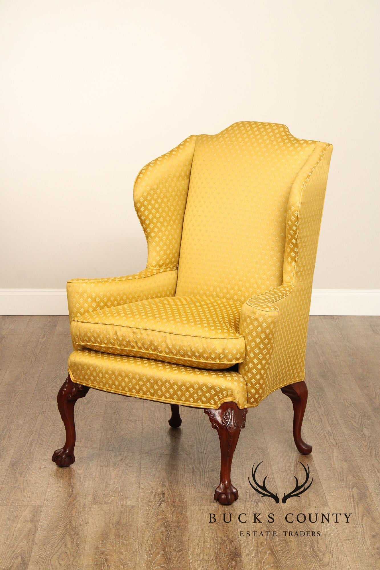 Chippendale Style Custom Quality Mahogany Wingback Chair