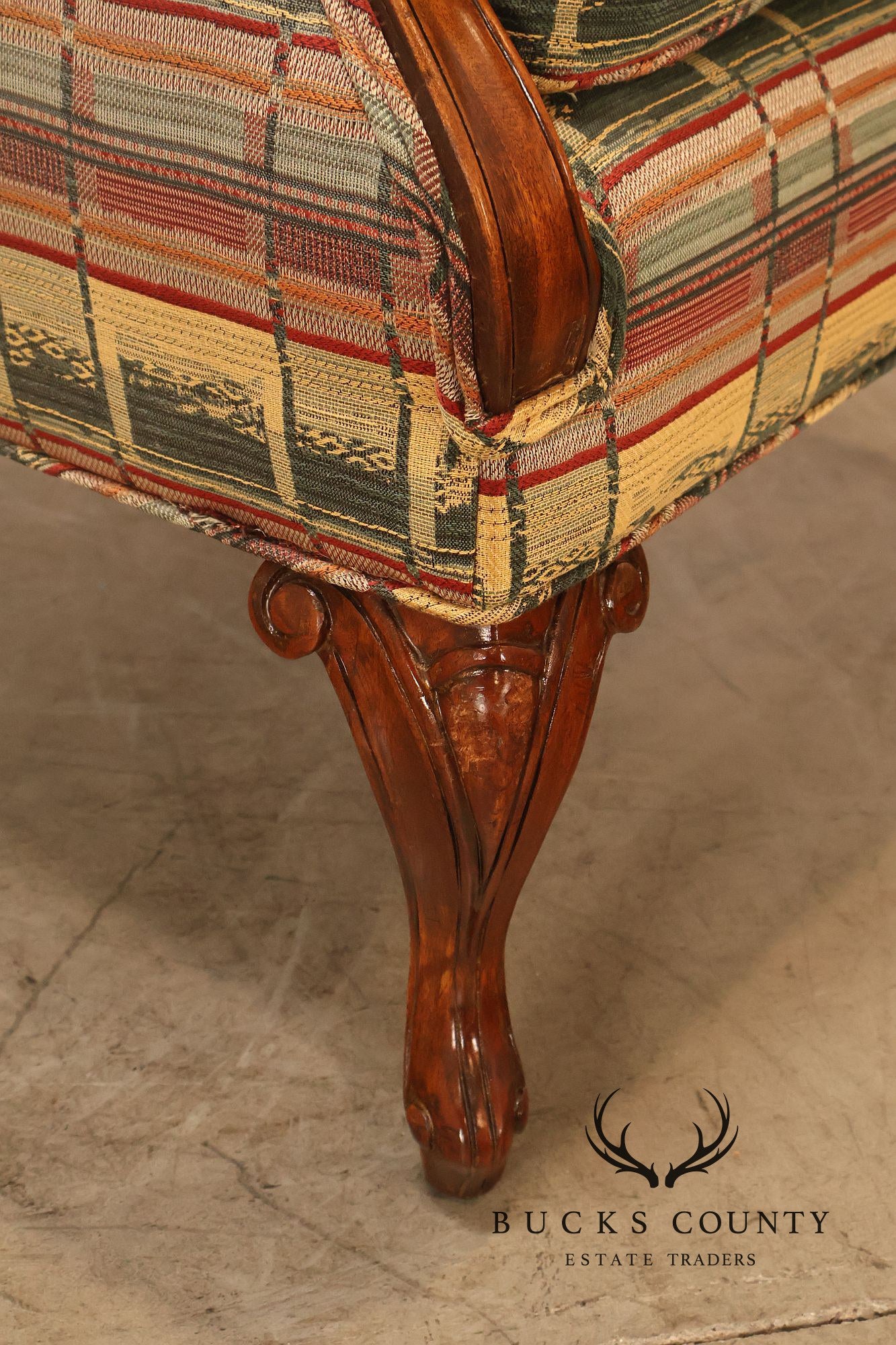 Vintage Channel Back Carved Frame Wingback Armchair