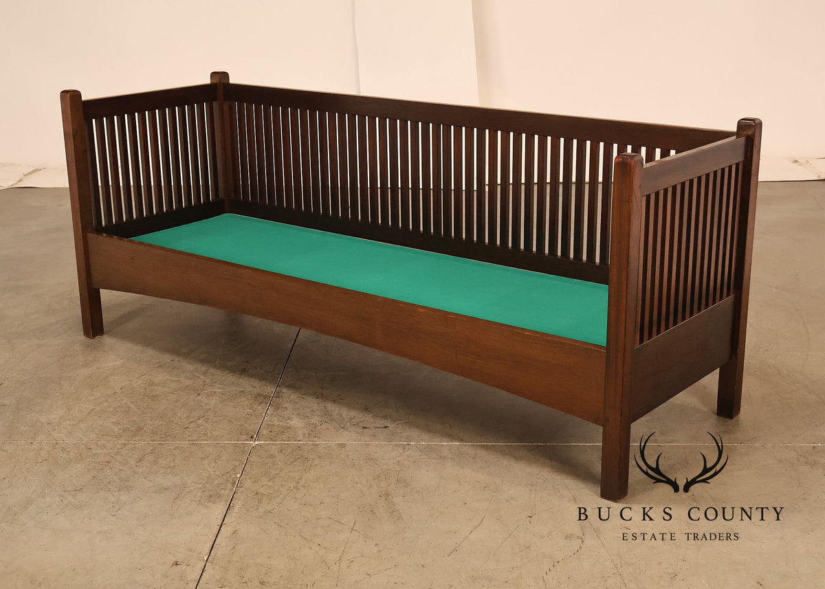 Mission Style Mahogany Spindle Settle With Botanical Upholstery