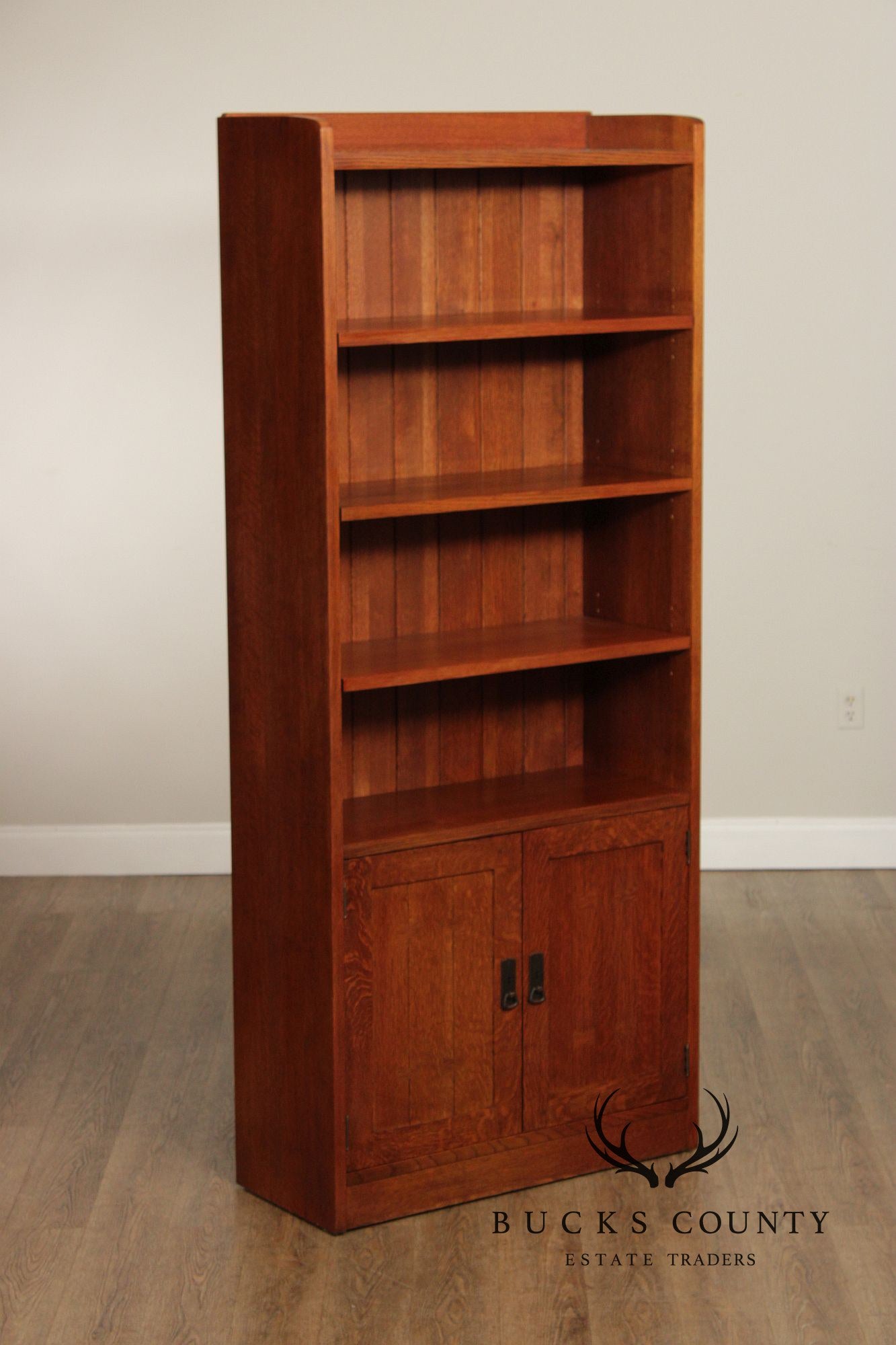 Stickley Mission Collection Pair of Tall Oak Bookcases