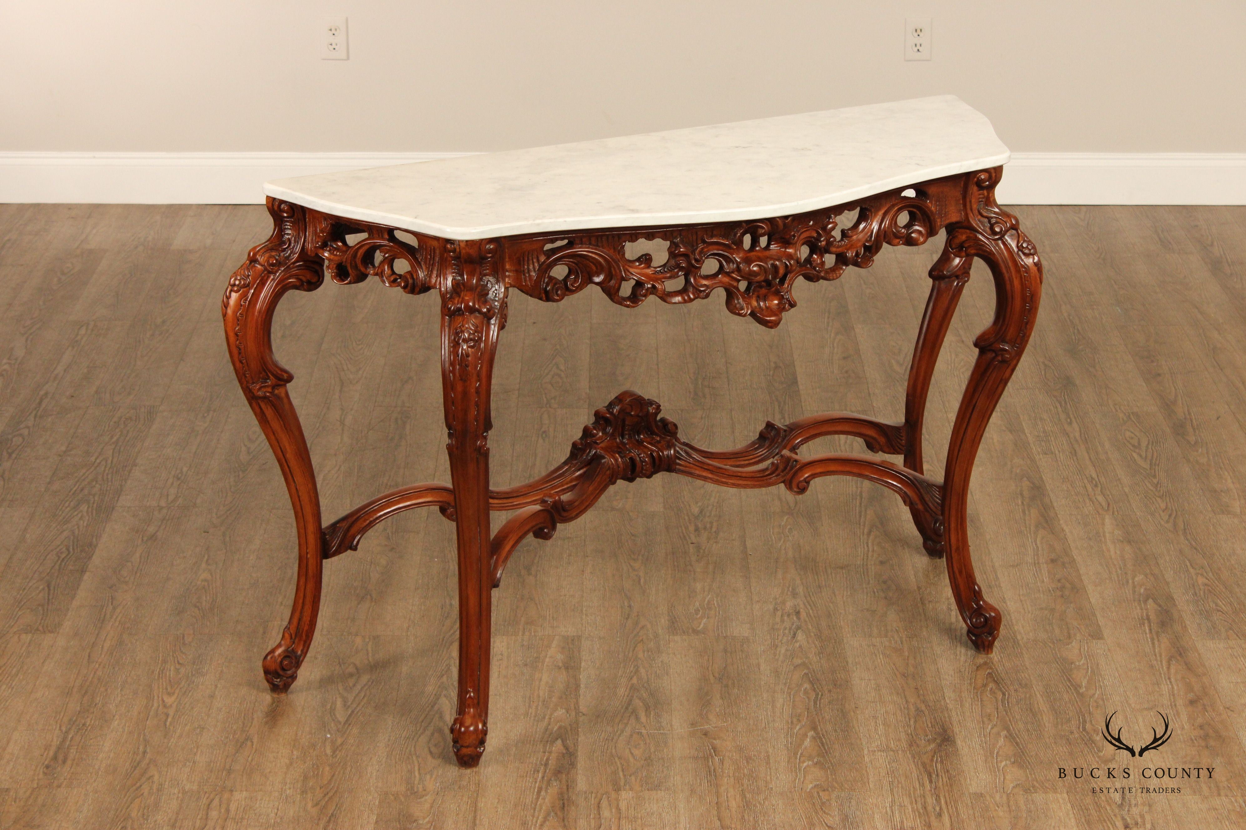 Italian Rococo Style Marble Top Console Table