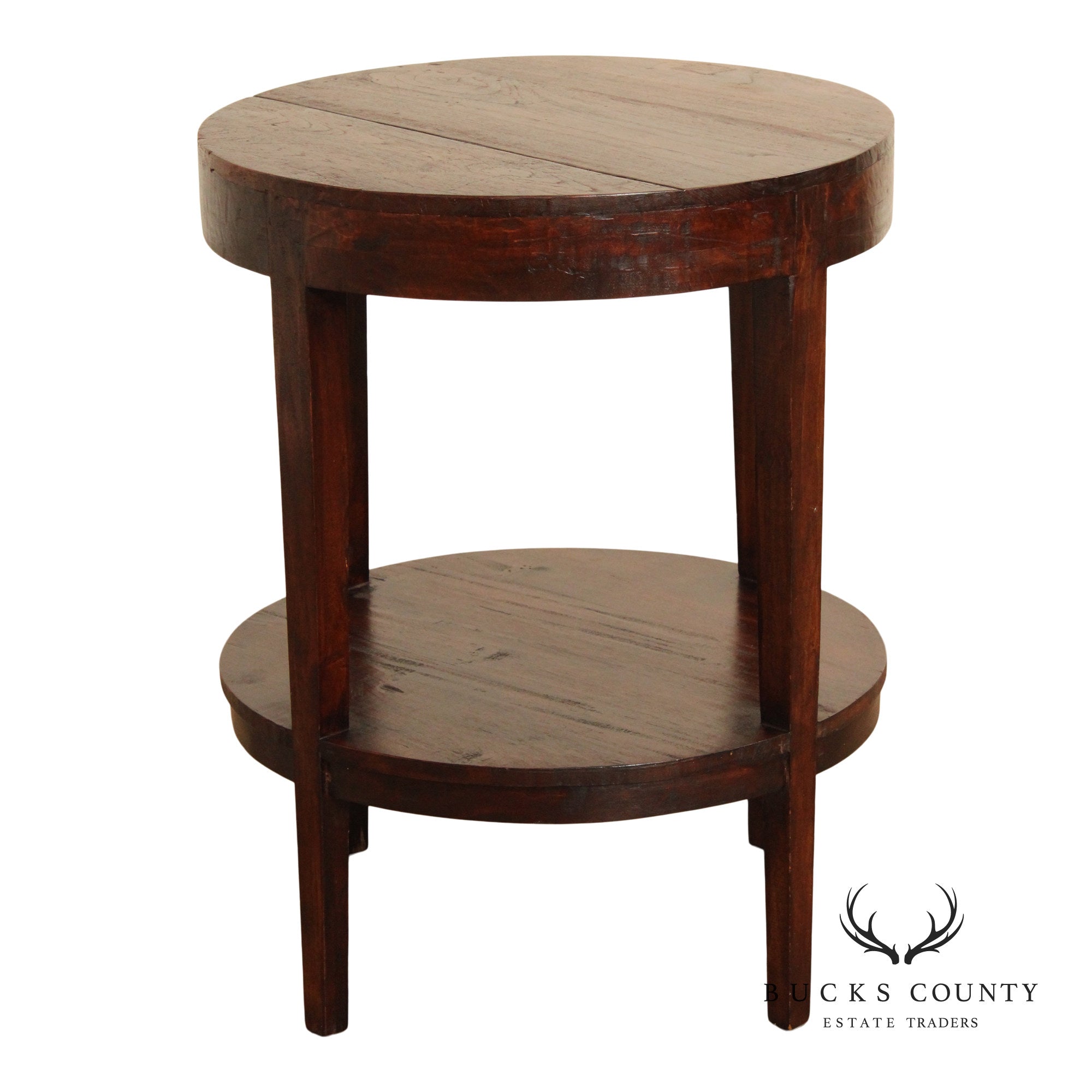 Rustic Round Two-Tier Hardwood Side Table