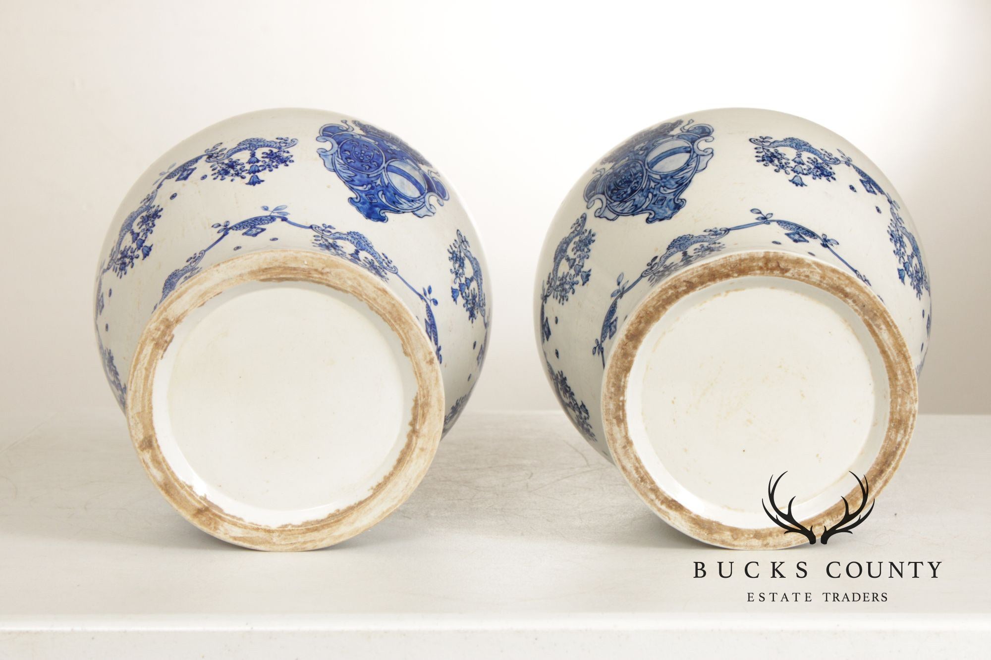 Vintage Pair of Blue and White Porcelain Ginger Jars