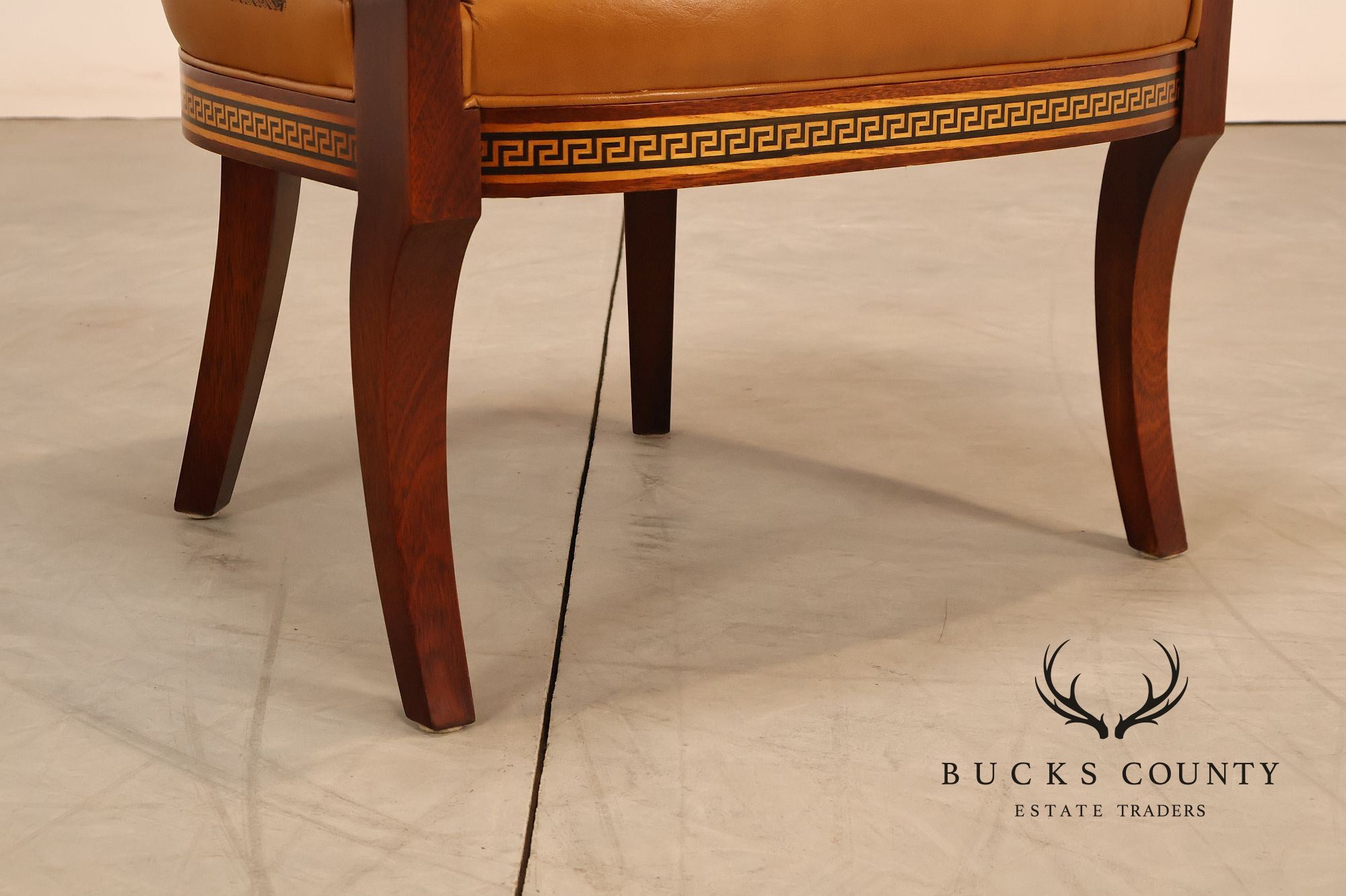 Neoclassical Empire Style Pair Of Mahogany And Leather Armchairs