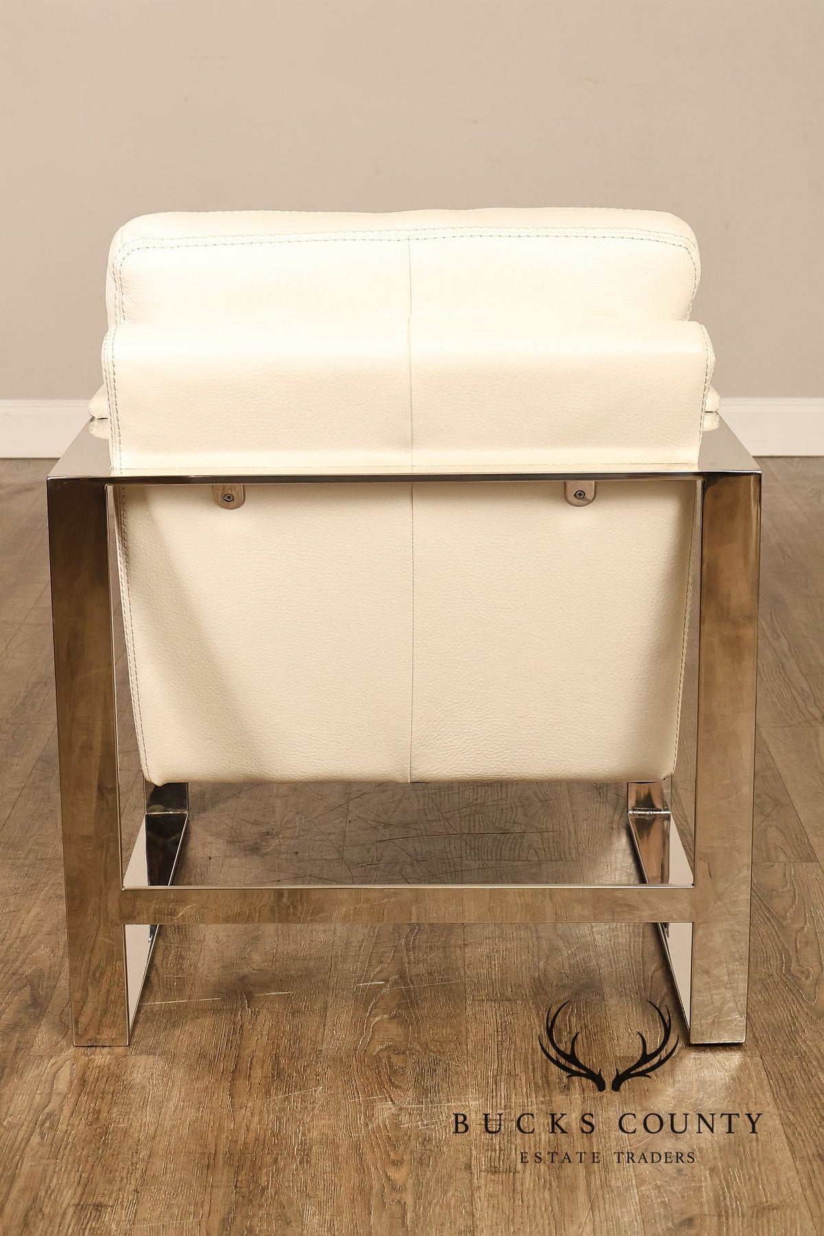 Modern Style Chrome and Leather Lounge Chair