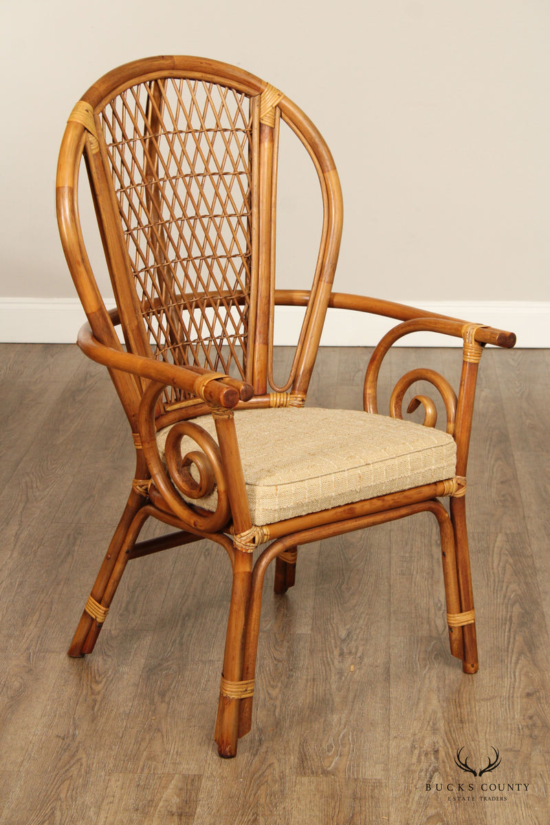 Mid Century Set of Six Bent Bamboo and Rattan Dining Chairs