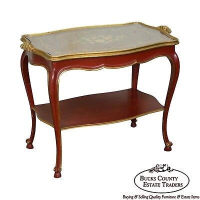 Rococo Hand Painted Partial Gilt Etagere 2 Tier Table