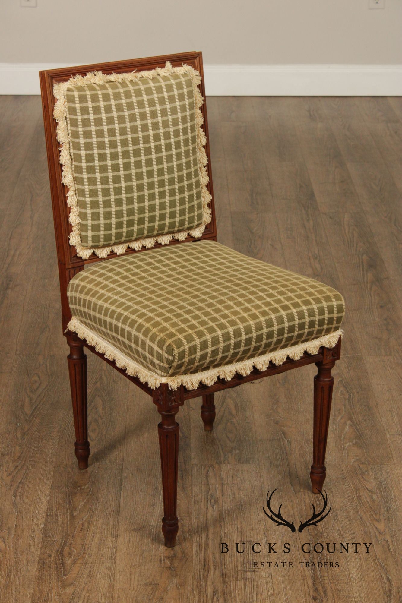 French Louis XVI Style Set Of Four Carved Walnut Dining Chairs