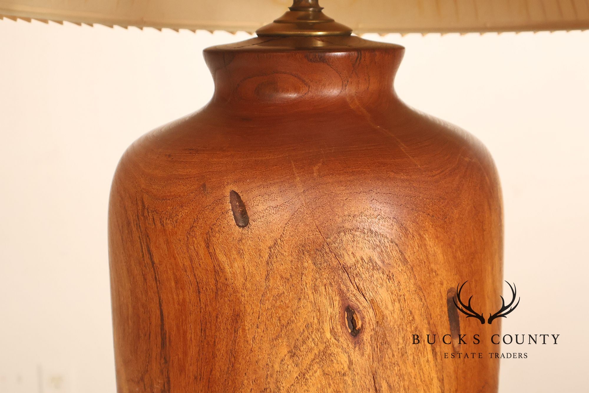 Organic Modern Mid Century Modern Pair of Turned Wood Table Lamps