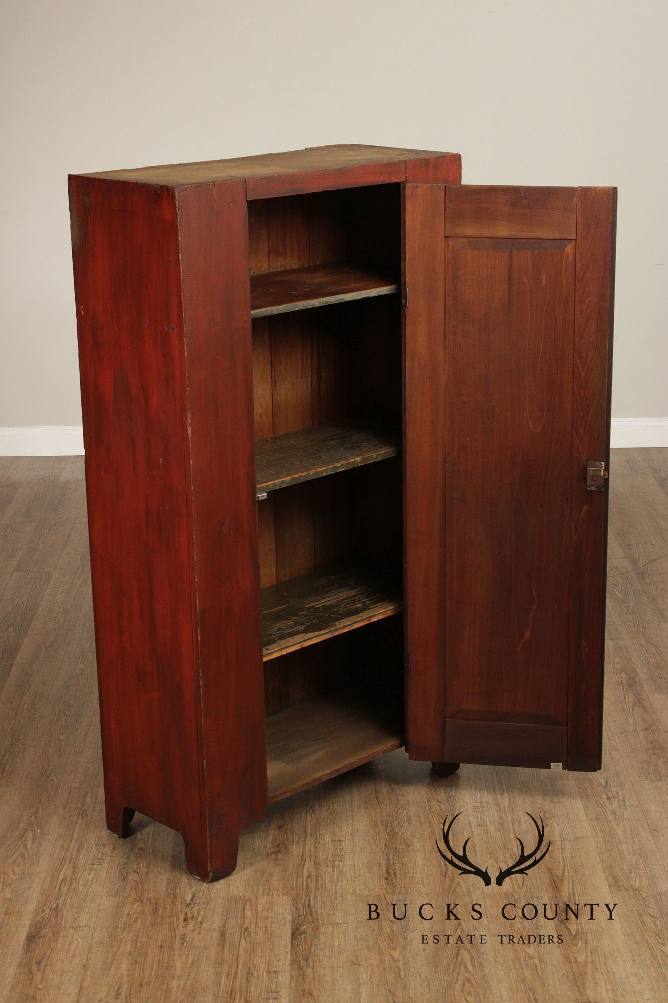 Antique Primitive Red Painted Single Door Cupboard