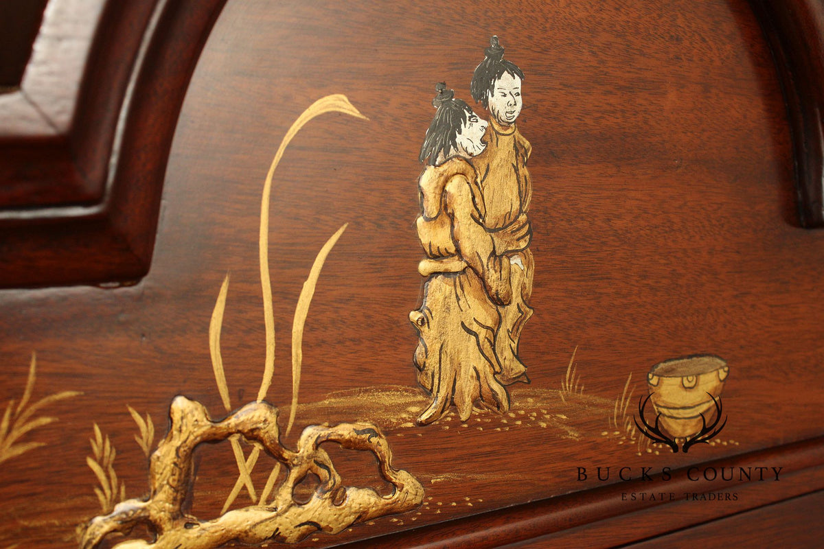 Chinoiserie Style Mahogany Gentleman's Armoire With Faux Bamboo Moldings and Painted Panels