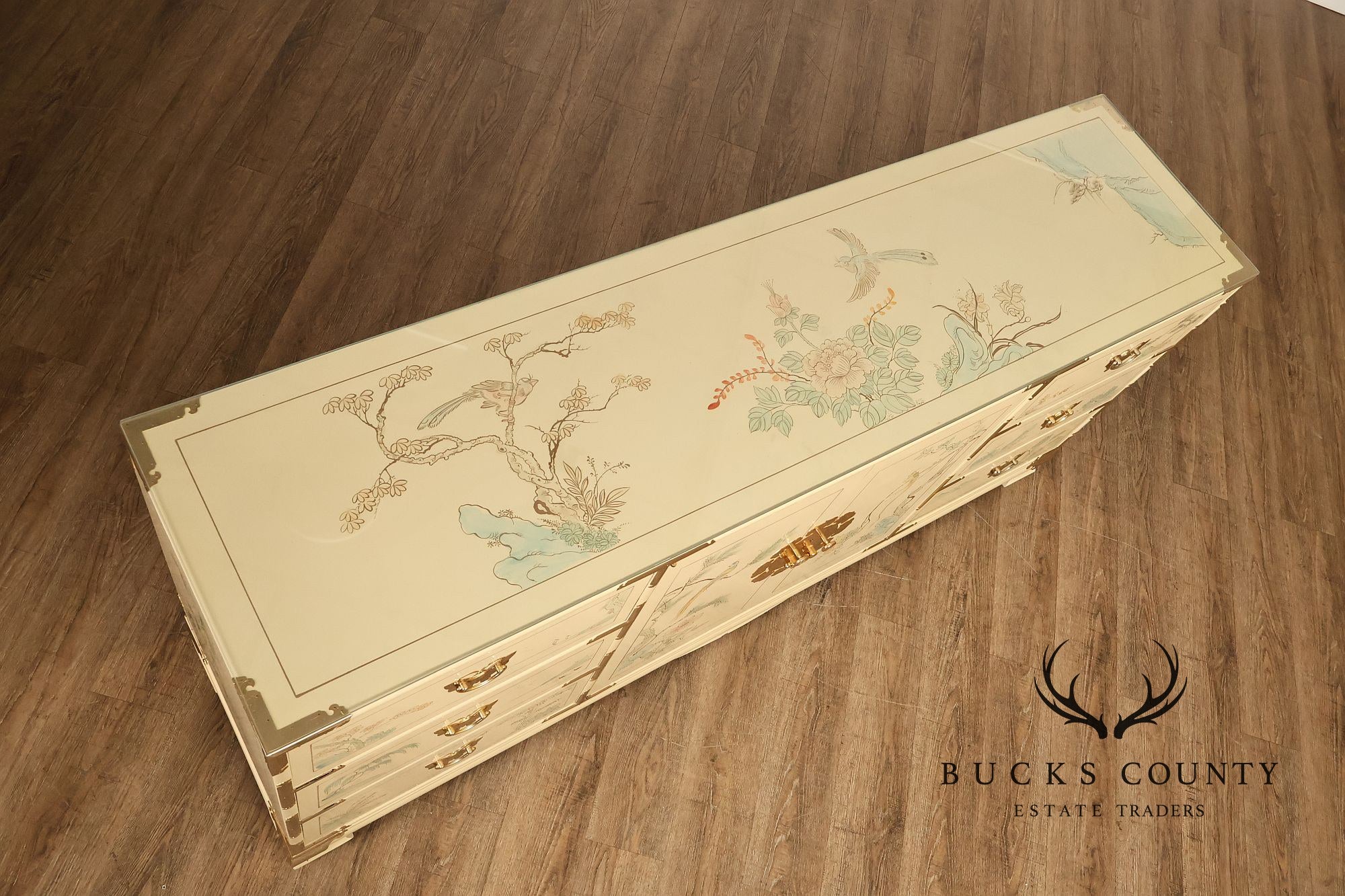 Painted Chinoiserie Style Dresser With Brass Hardware