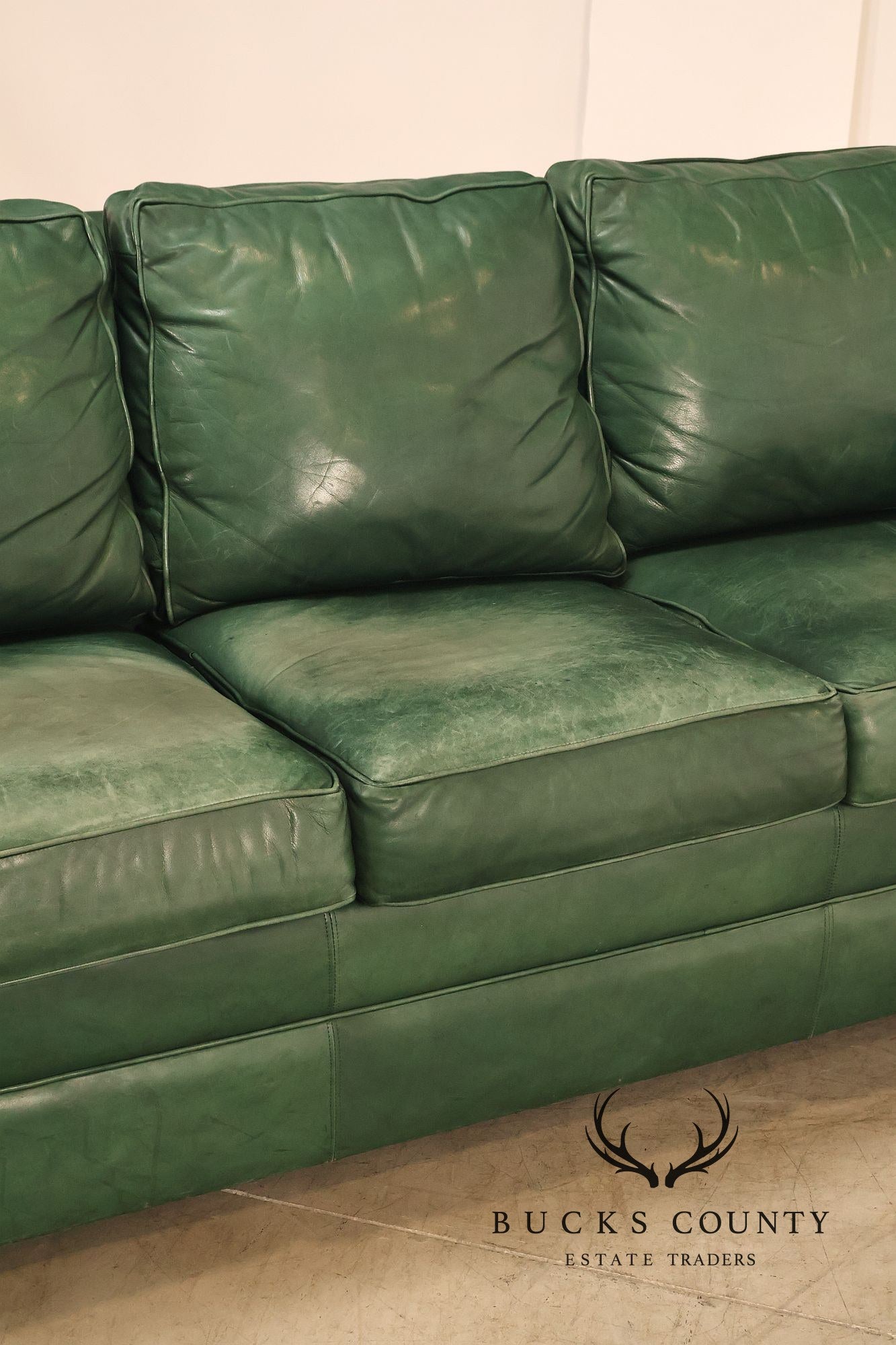 Ethan Allen Green Leather Sofa