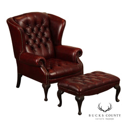 Pendragon Chesterfield Style Tufted Leather Wing Chair and Ottoman