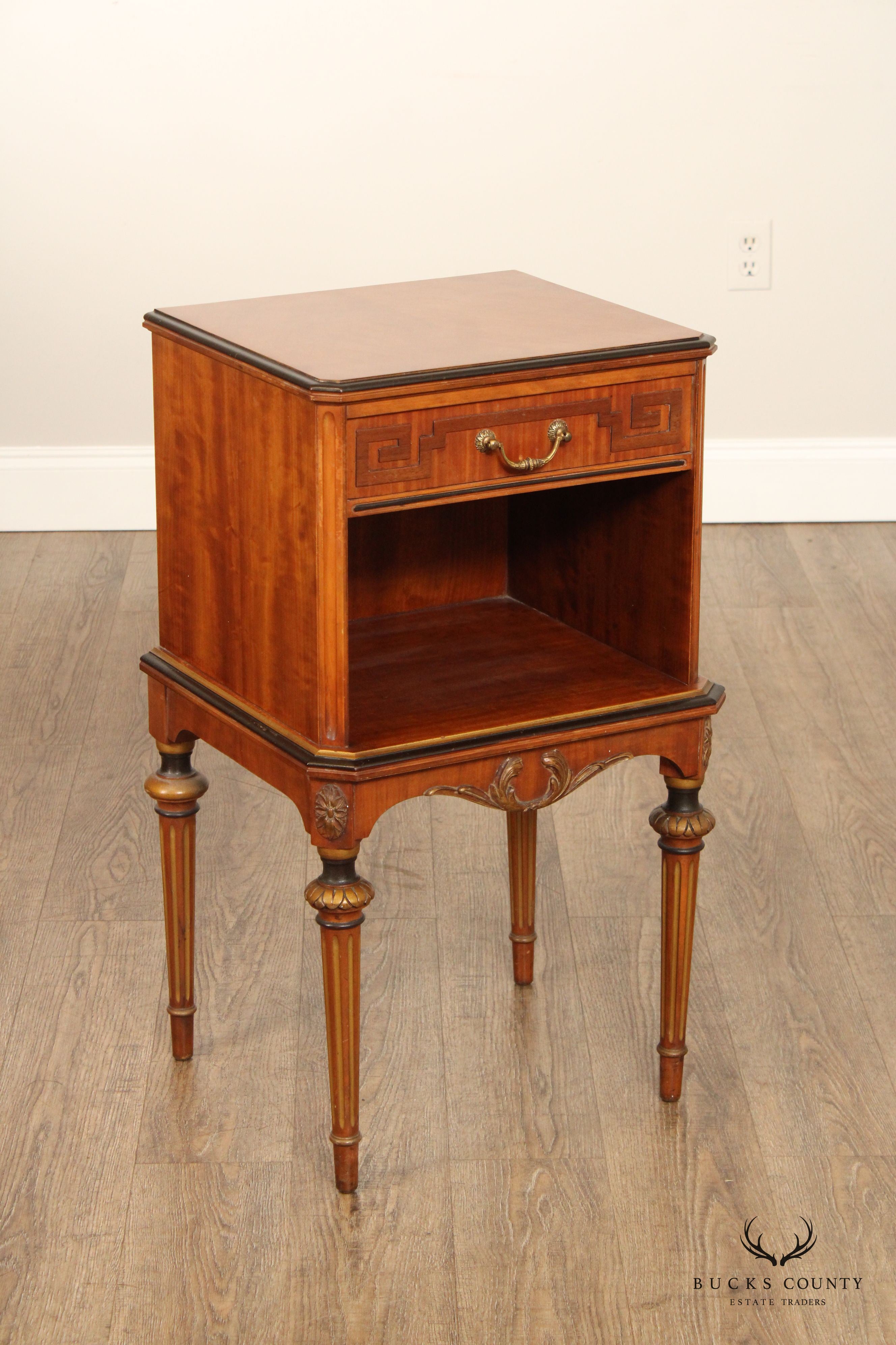 1930's French Regency Style Carved and Partial Gilt Satinwood Nightstand