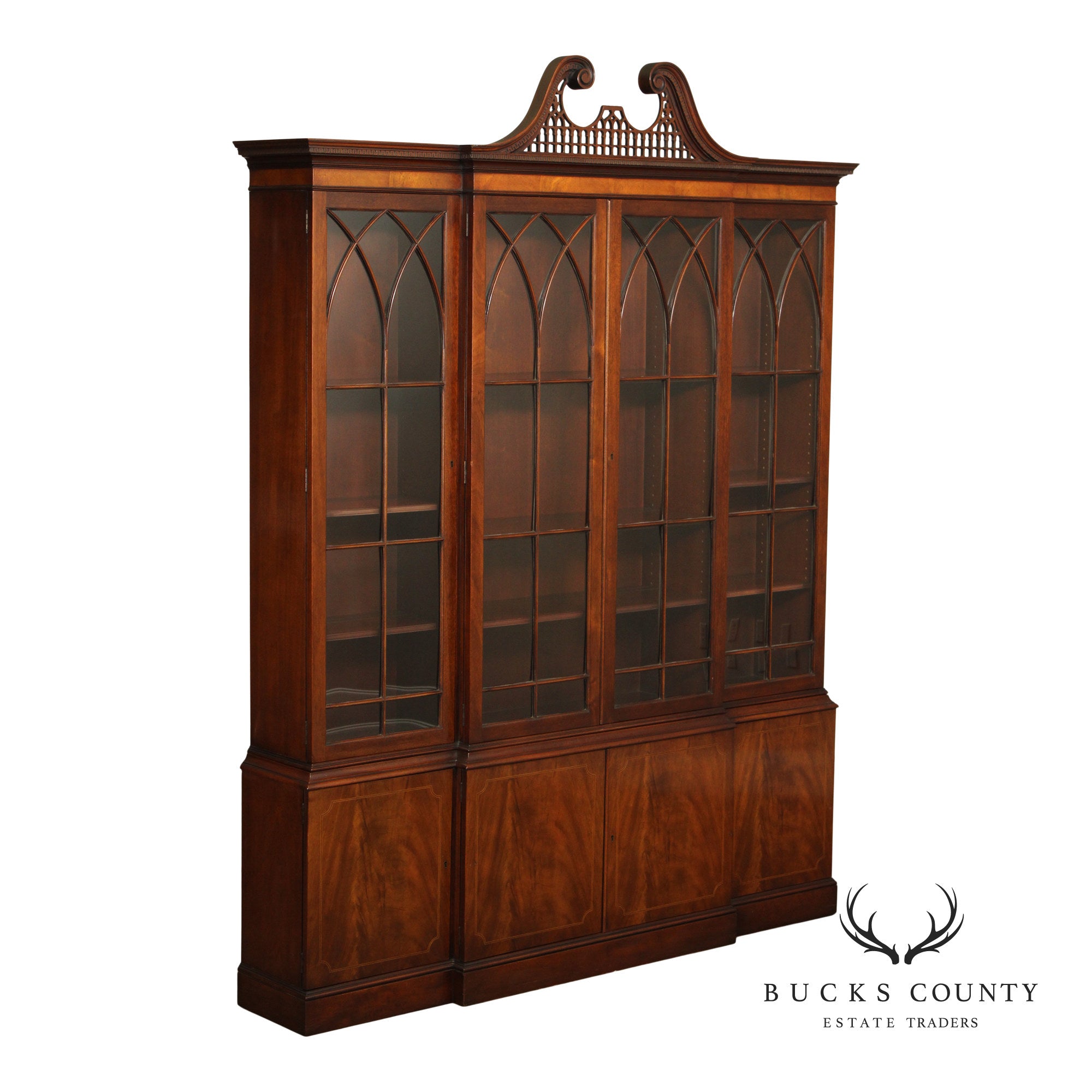 Baker Furniture Georgian Style Vintage Mahogany Breakfront Bookcase