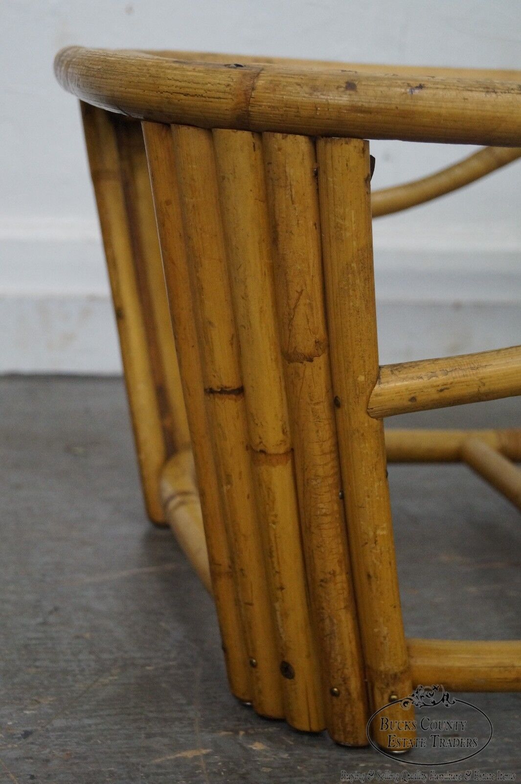 Mid Century Rattan Glass Top Coffee Table