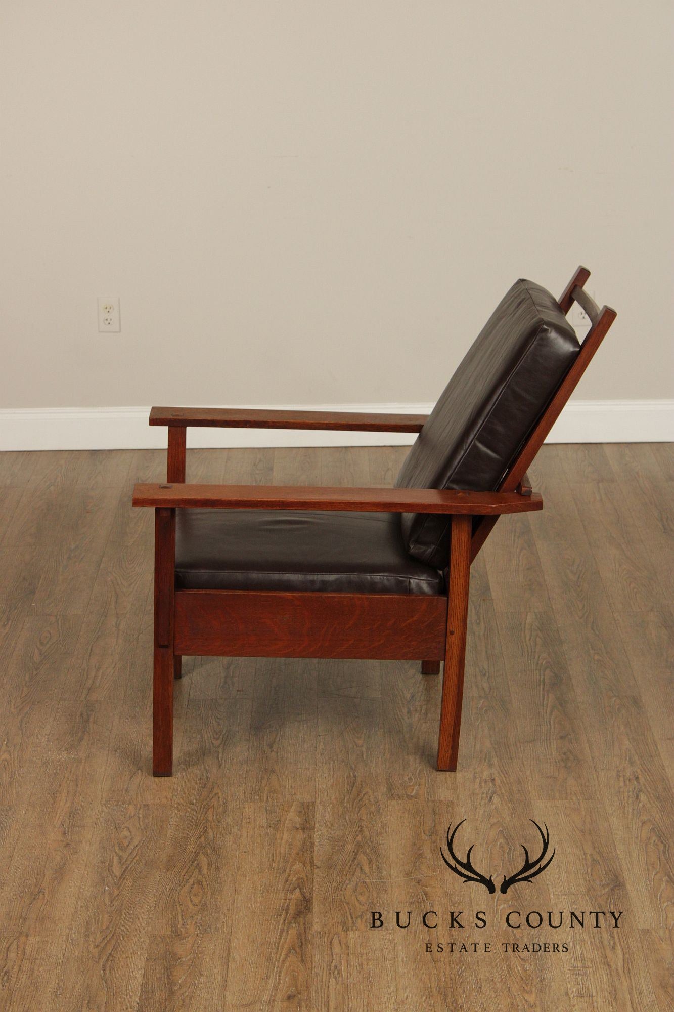 Antique Mission Oak and Leather Reclining Morris Chair